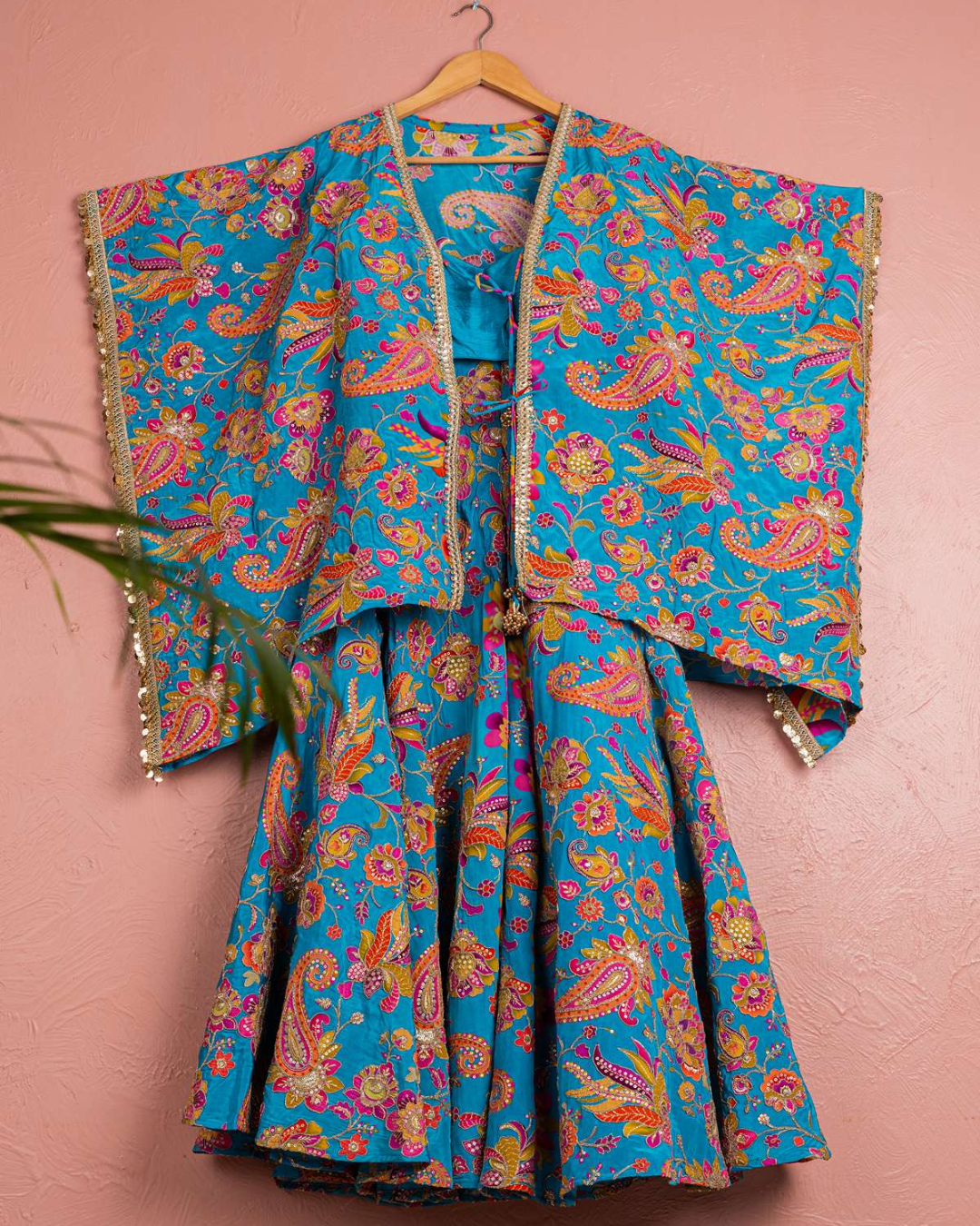 Anisha Shetty - Cerulean Blue Floral Bloom Cape Pallazo Set