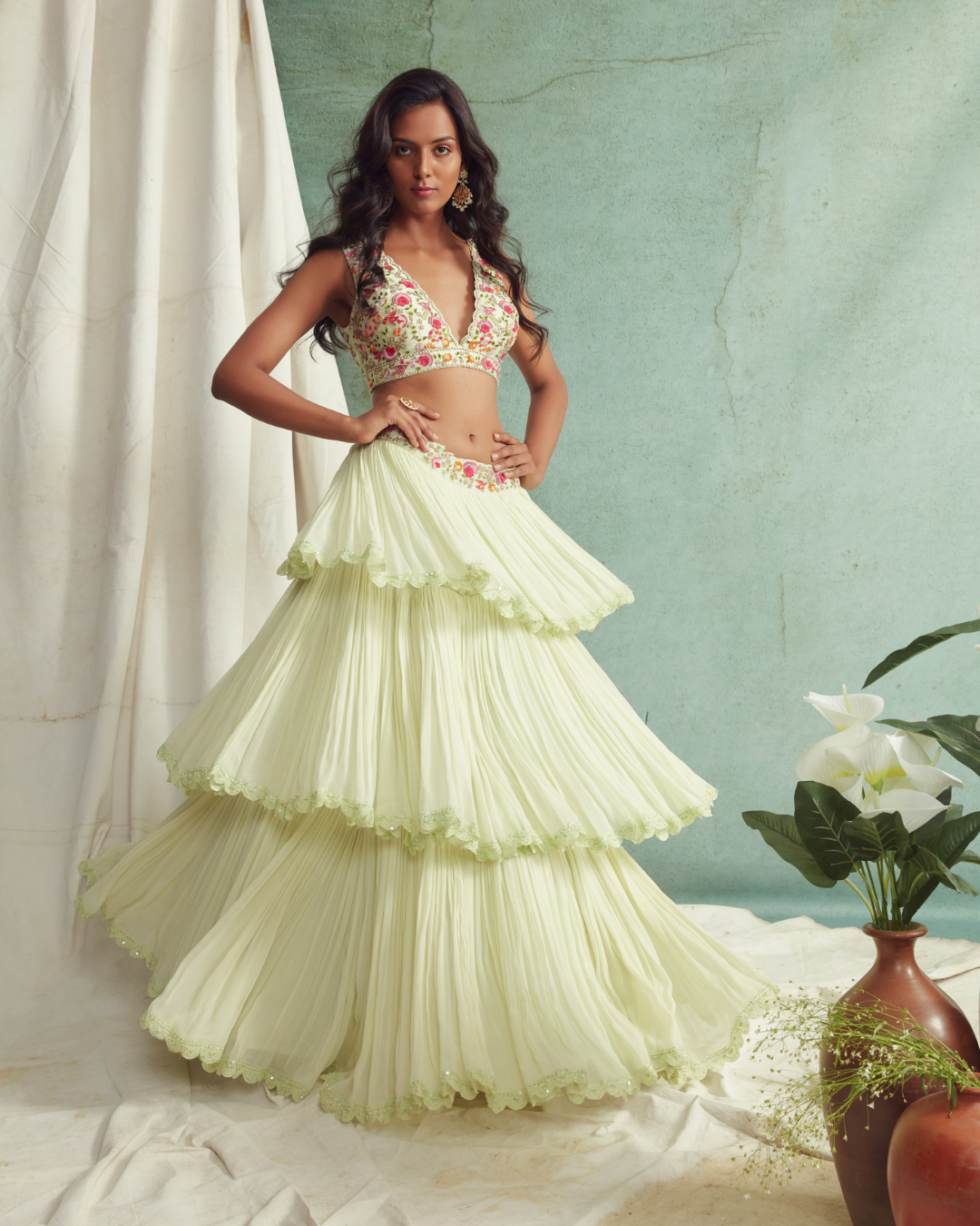 Priyanka Jain - Frilled Lehenga,Blouse And Cape From Love Of Tomorrow