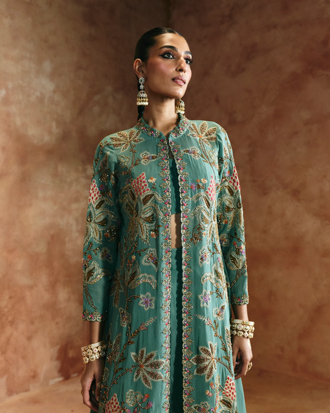 Aman Takyar - Coral Jacket Set From Today's Sindh