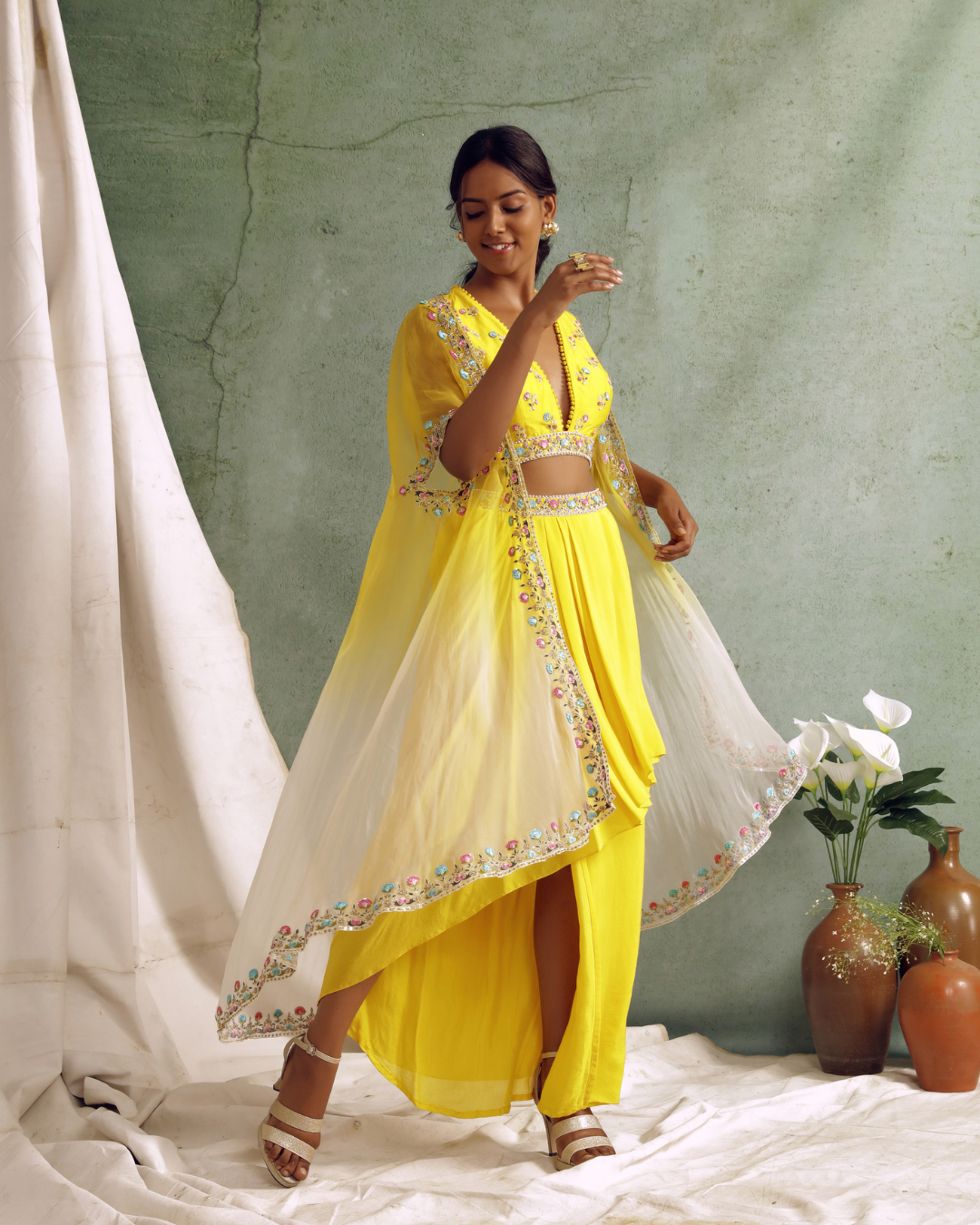 Priyanka Jain - Crop Top With Draped Skirt And Cape From Love Of Tomorrow
