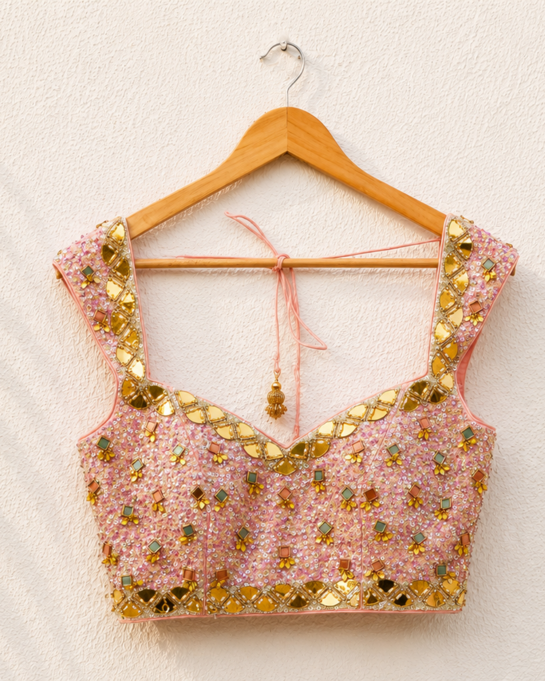 Anisha Shetty - Peach And Lavender Sequence Blouse With Peach Pallazo