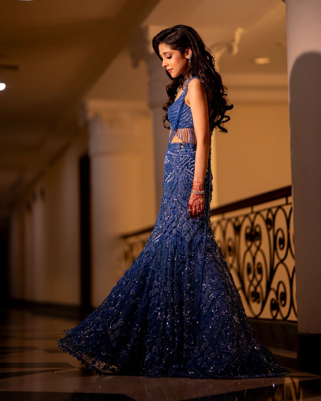 Isa by Dolly Wahal - Sapphire Blue Fishcut Lehenga From Ittara
