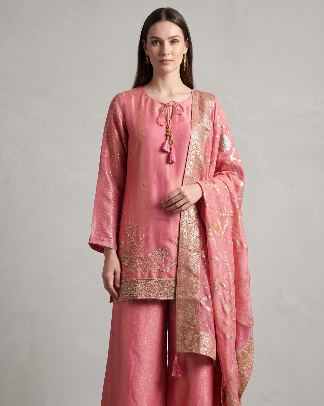 Basanti Kapde Aur Koffee - Pink Embroidered Suit Set From Suits & Shararas