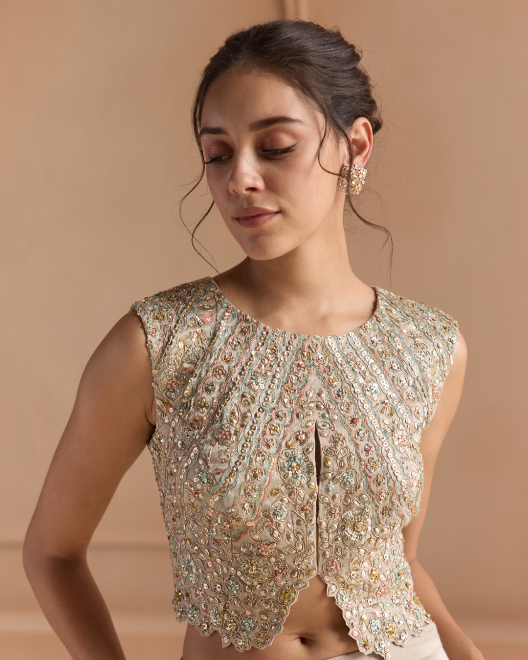 Osaa By Adarsh - Platinum Grey Embroidered Top Set From Off The Record