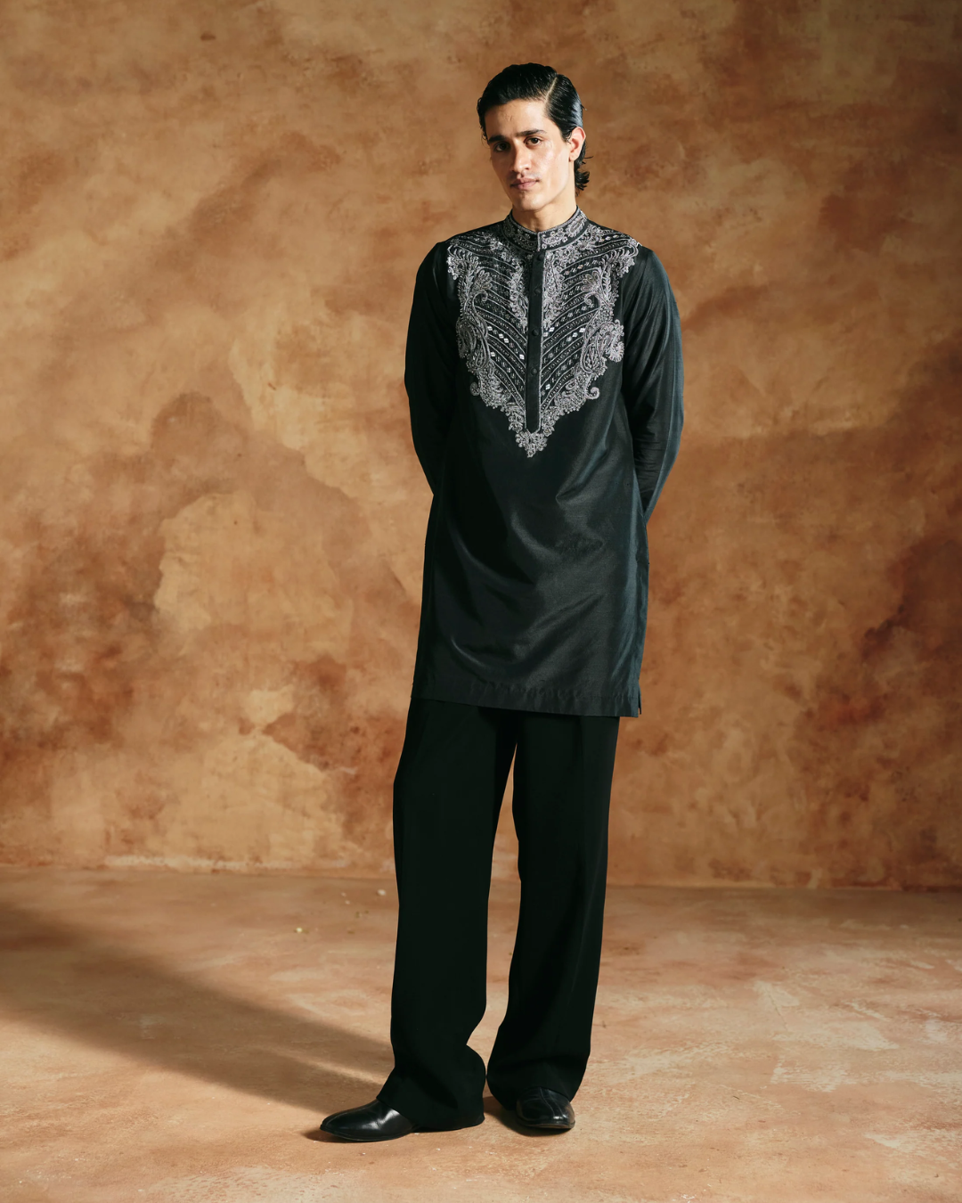 Aman Takyar - Black Long Kurta Set From Today’s Sindh