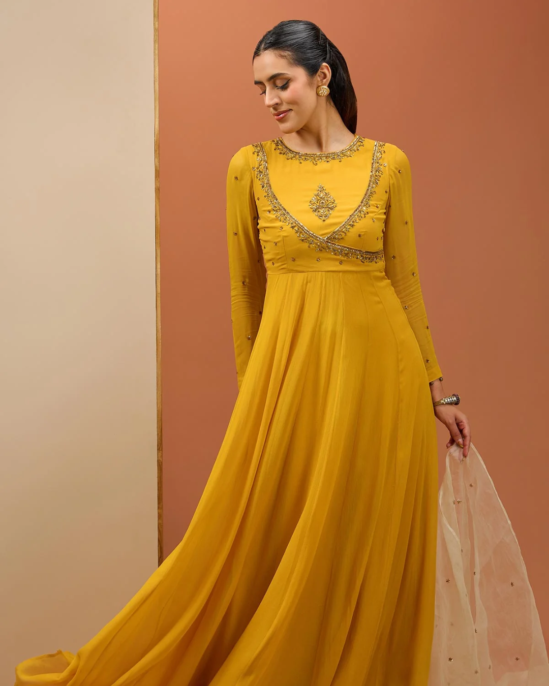 Esha Koul - Mustard Anrakali Set From Noor