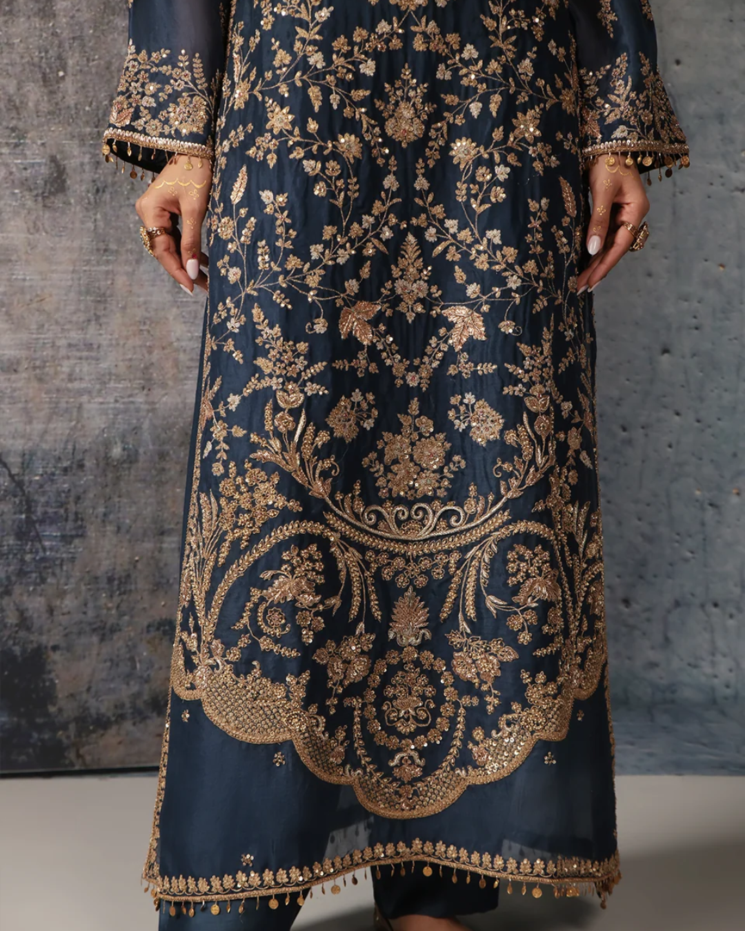 Niti Bothra - Zar-Rang Blue Long Jaal Kurta Set