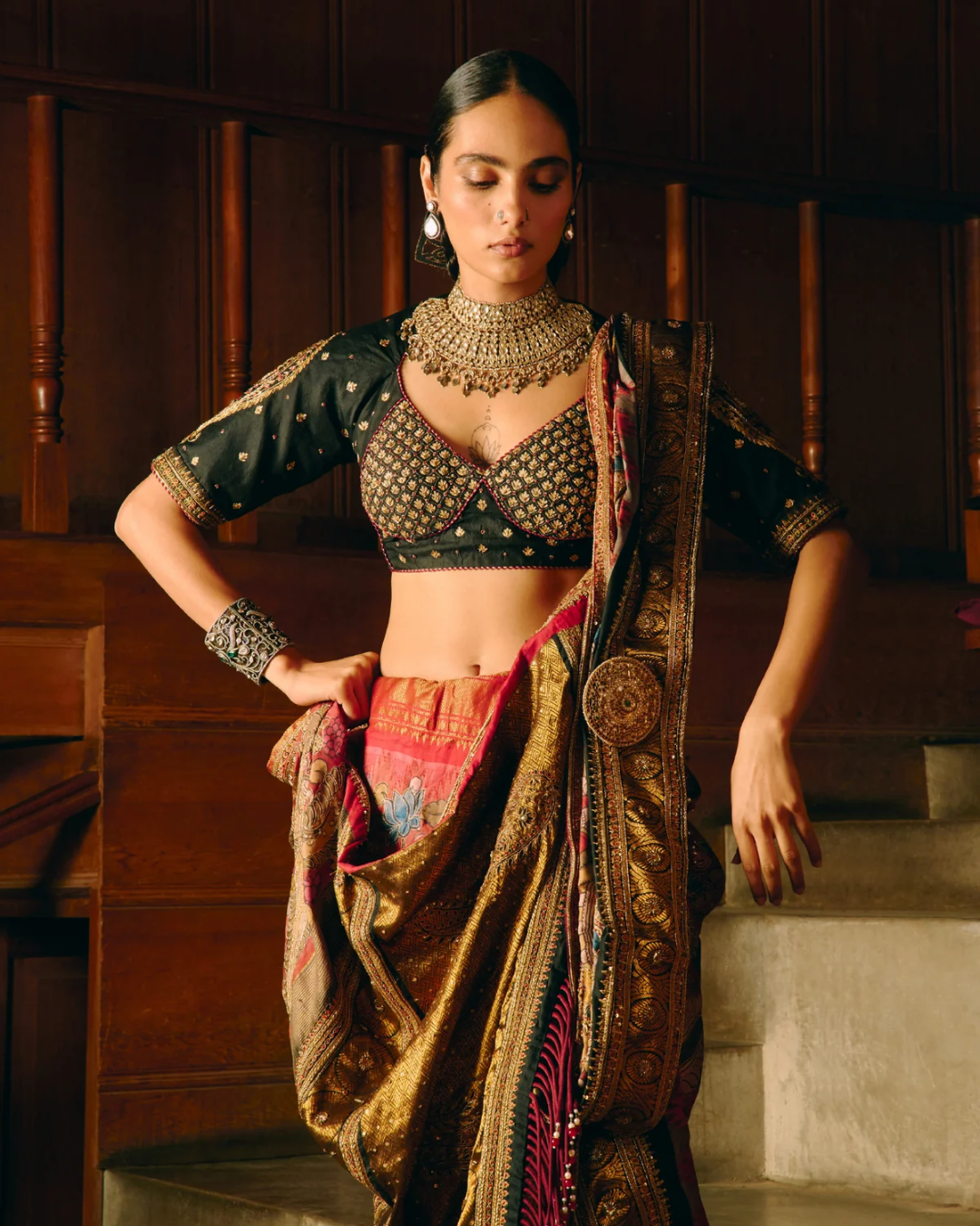 Aditi Gupta - Muralidhara Mehroon Saree With Black Blouse From Chitrakatha