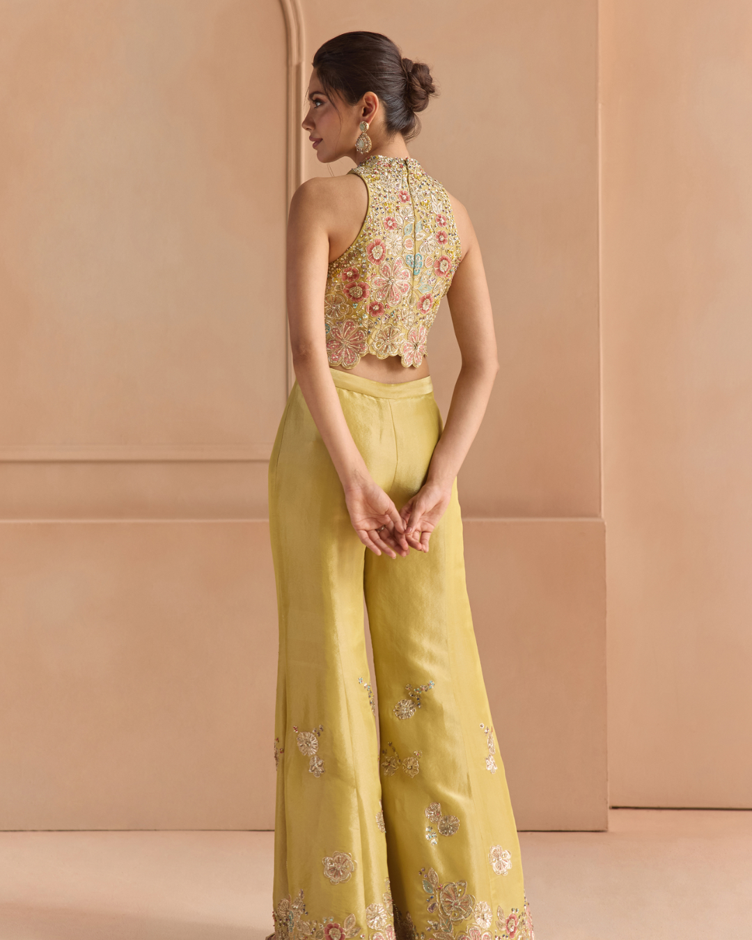 Osaa By Adarsh - Butter Yellow Embroidered Top & Flare Pants Set From Off The Record