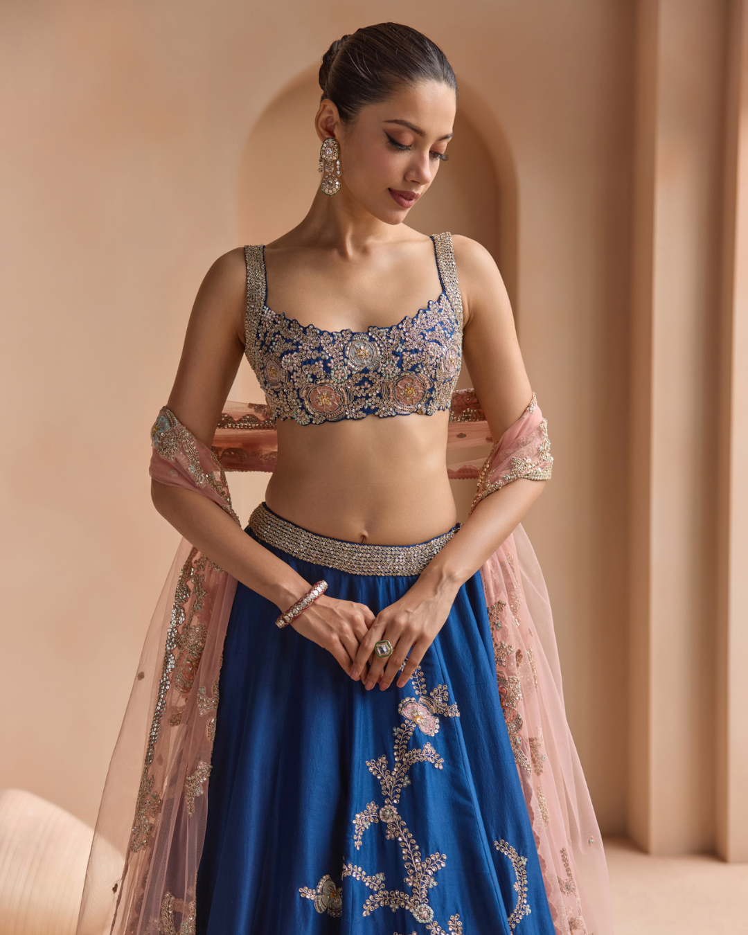 Osaa By Adarsh - French Navy Embroidered Lehenga Set From Off The Record