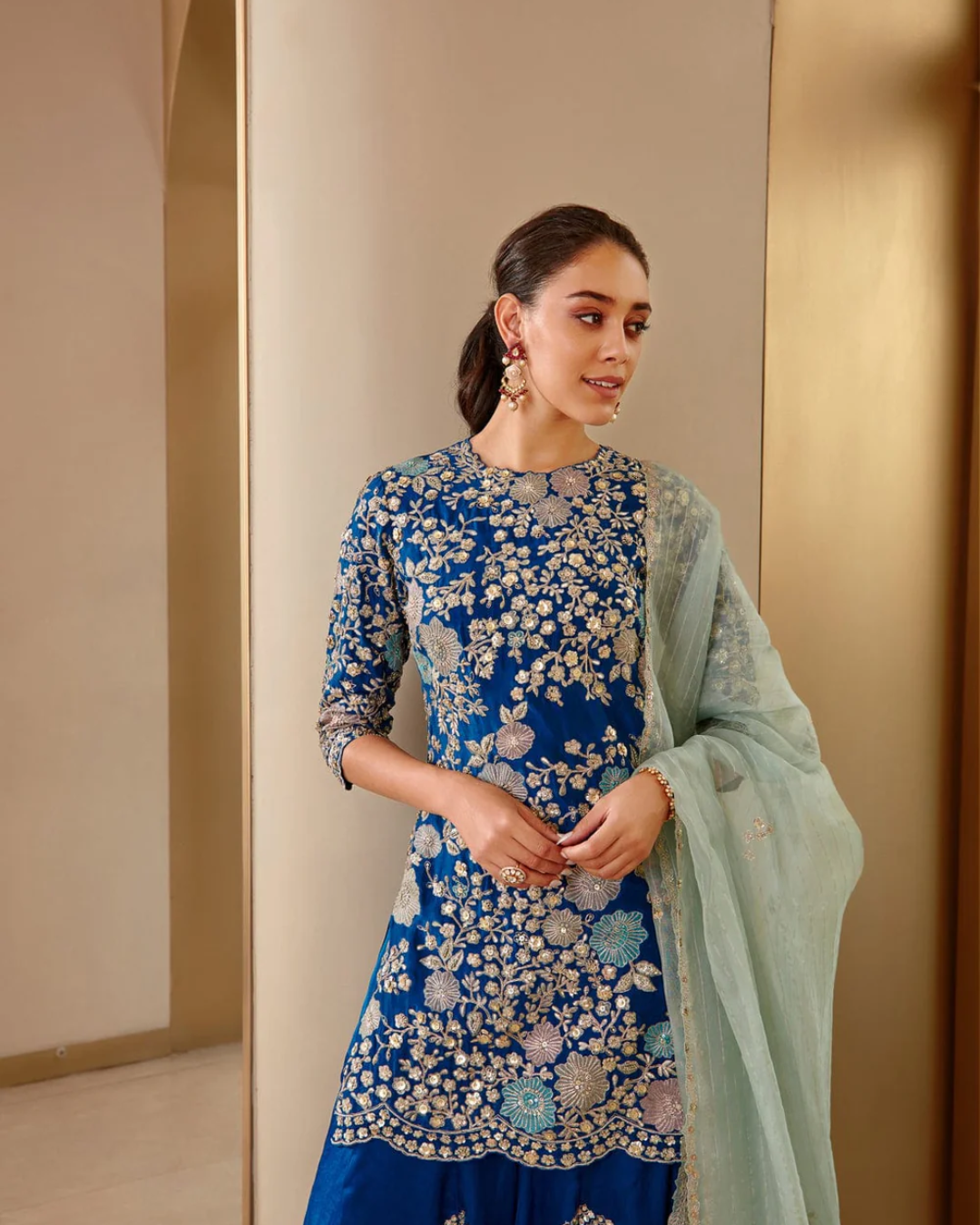 Osaa By Adarsh - Jade Blue Embroidered Sharara Set From RASM