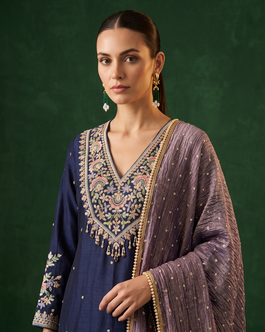 Basanti Kapde Aur Koffee - Imperial Indigo Embroidered Sharara Set From Suits & Shararas
