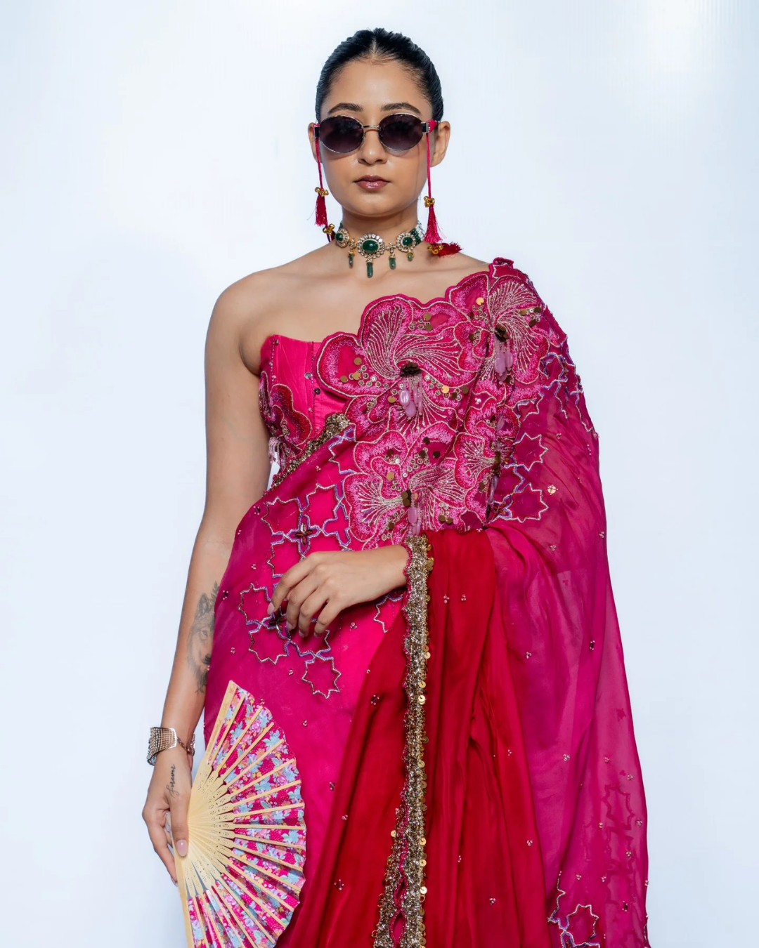 Rishi and Vibhuti - Fuschia Corset Saree From Rock & Roll