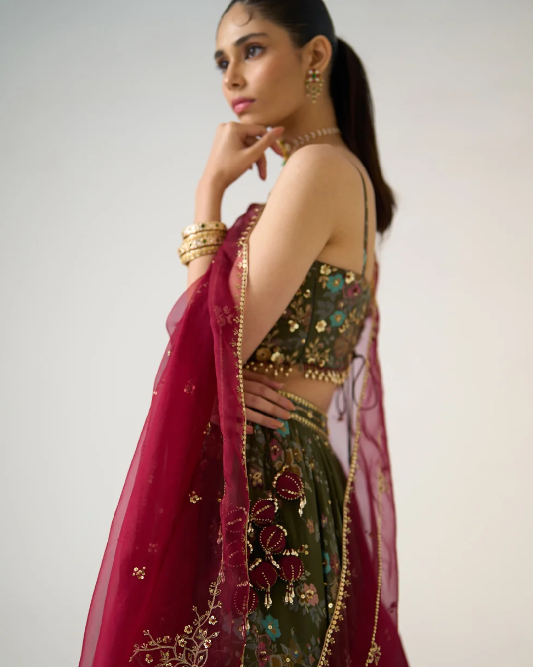 Prevasu - Olive Printed Lehenga Set From Gulabo