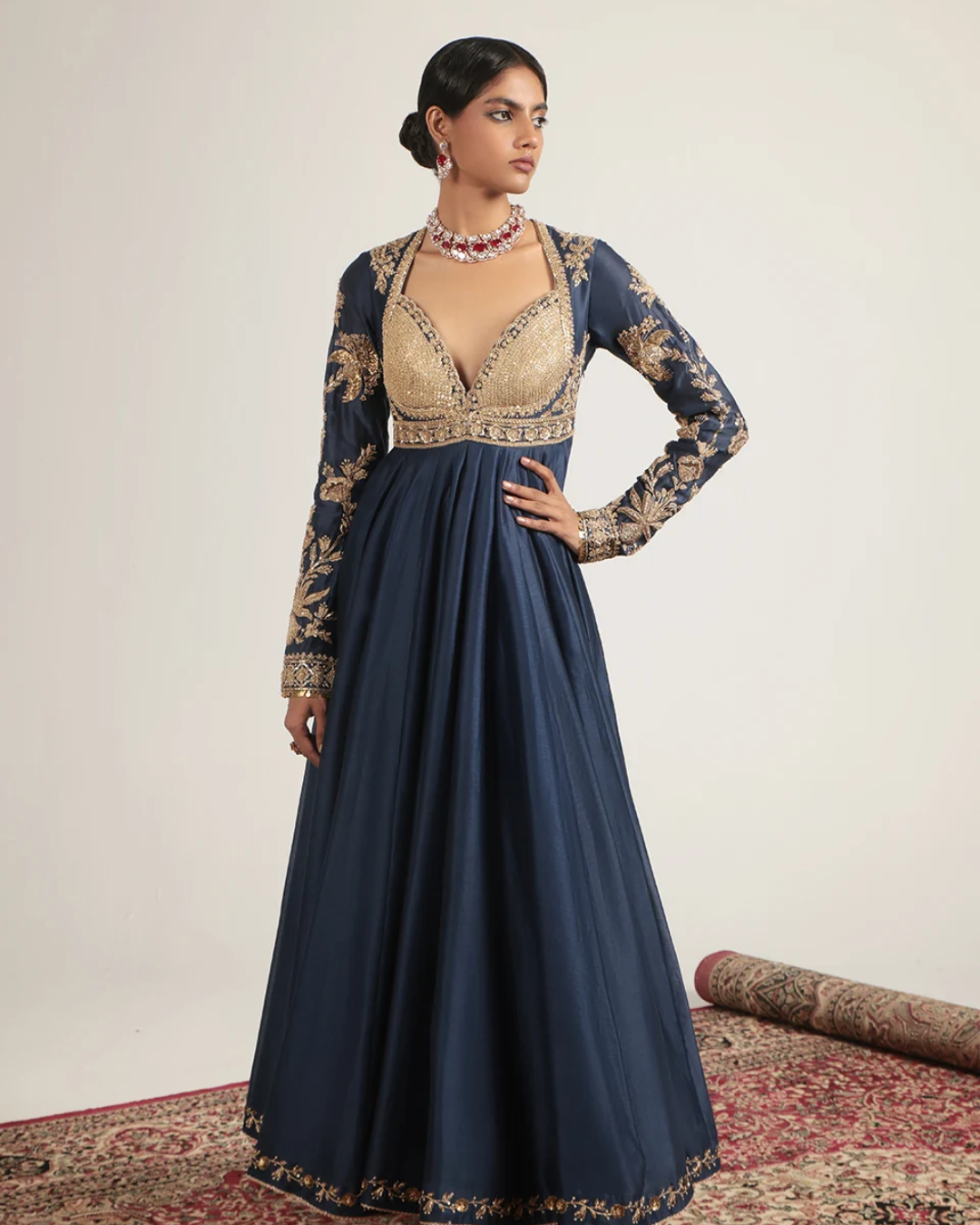 Niti Bothra - Zar-Rang Blue Heavy Yoke Kalidar Set