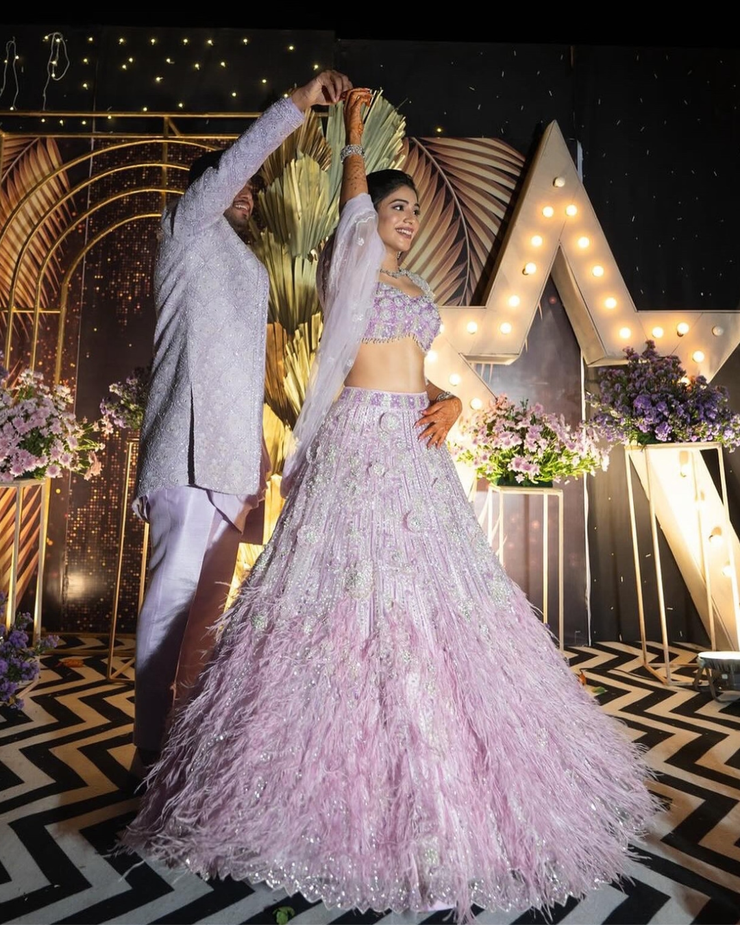 Isa by Dolly Wahal - Lana Lilac Feather Lehenga From Fiori