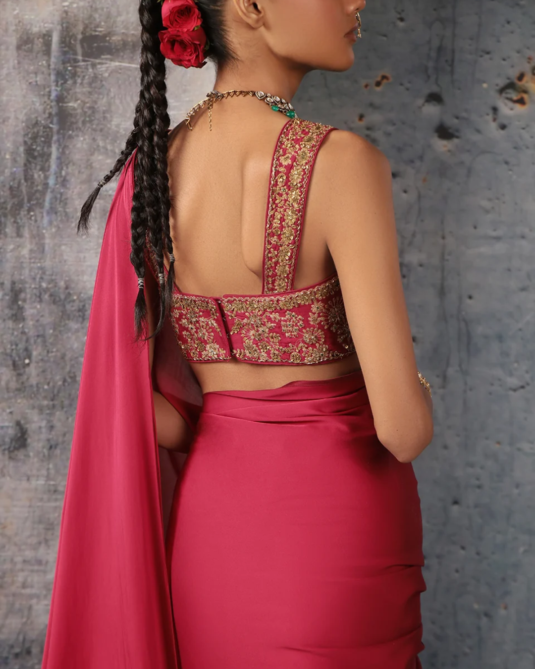 Niti Bothra - Zar-Rang Maroon Heavy Fringe Saree Set