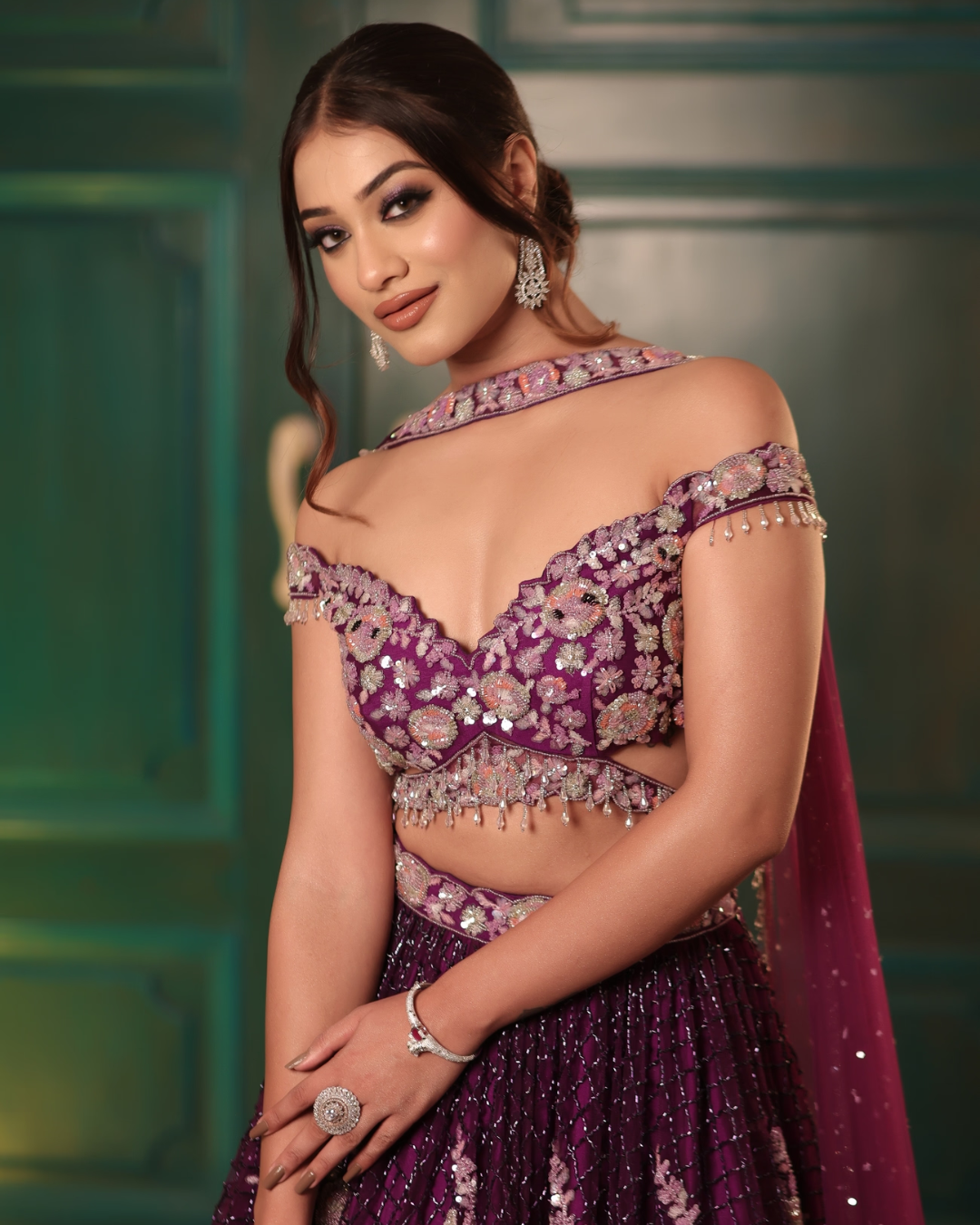 Isa by Dolly Wahal - Purple Jaal Lehenga From Athena