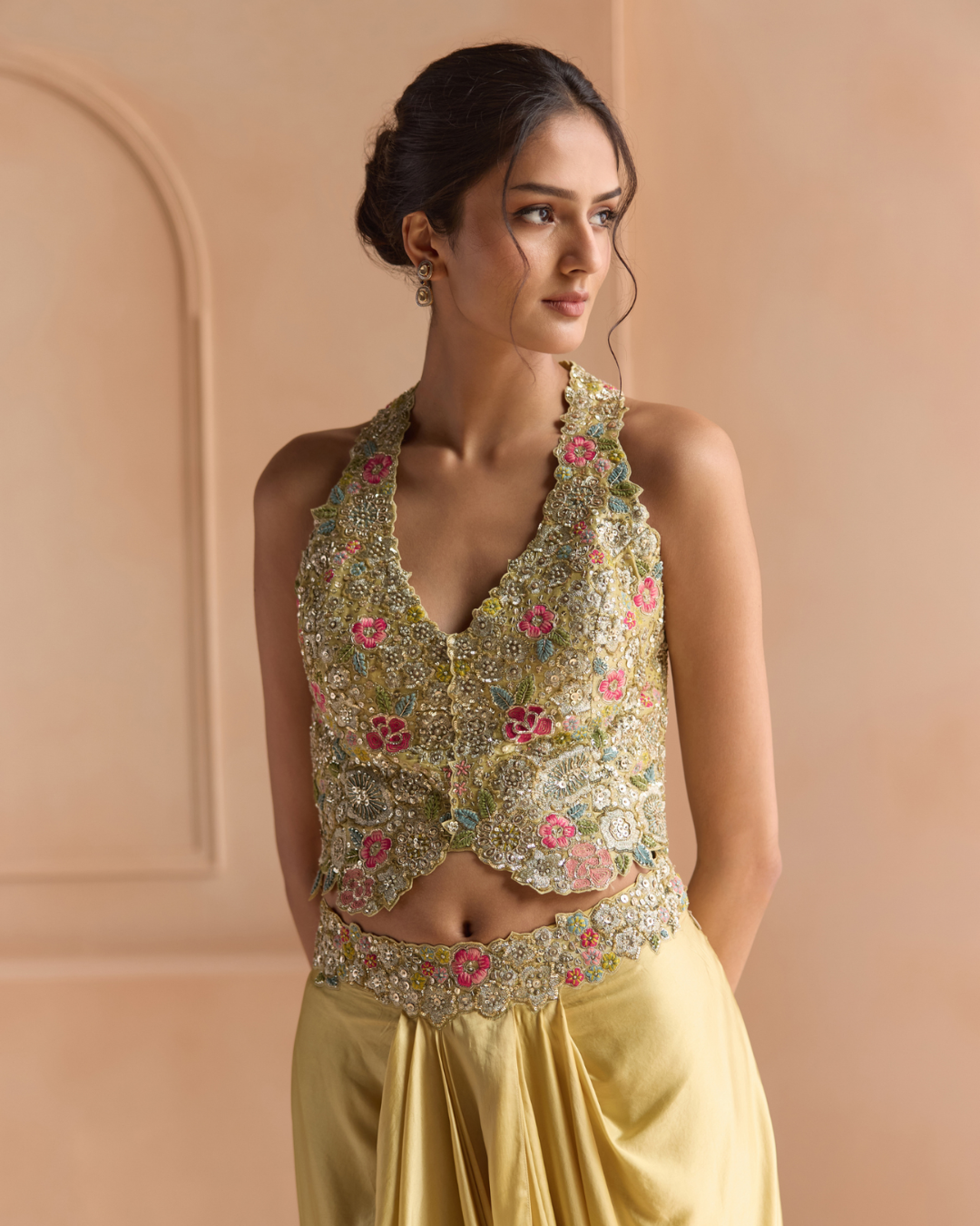 Osaa By Adarsh - Butter Yellow Embroidered Top & Skirt Set From Off The Record
