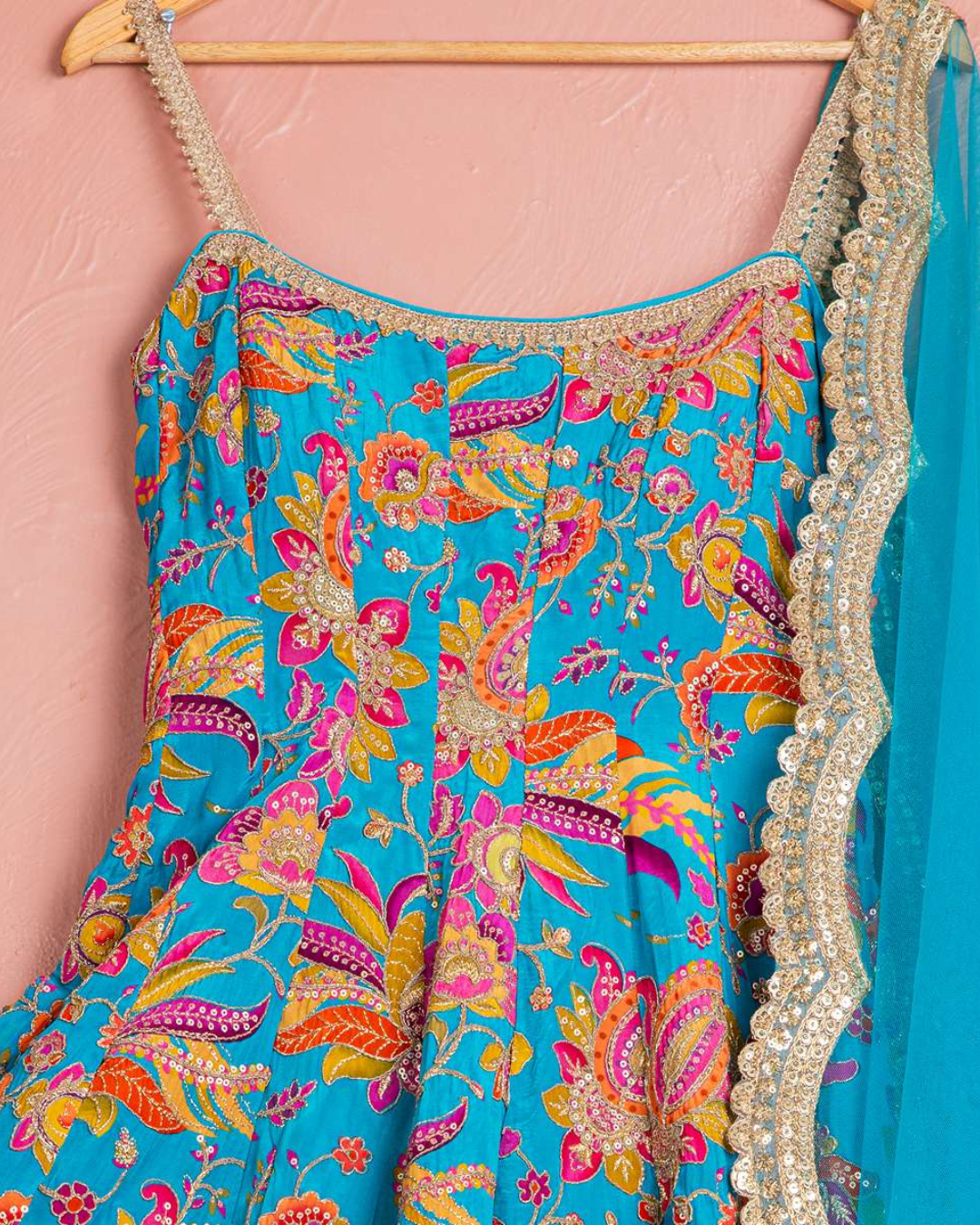 Anisha Shetty - Cerulean Blue Floral Bloom Anarkali Set