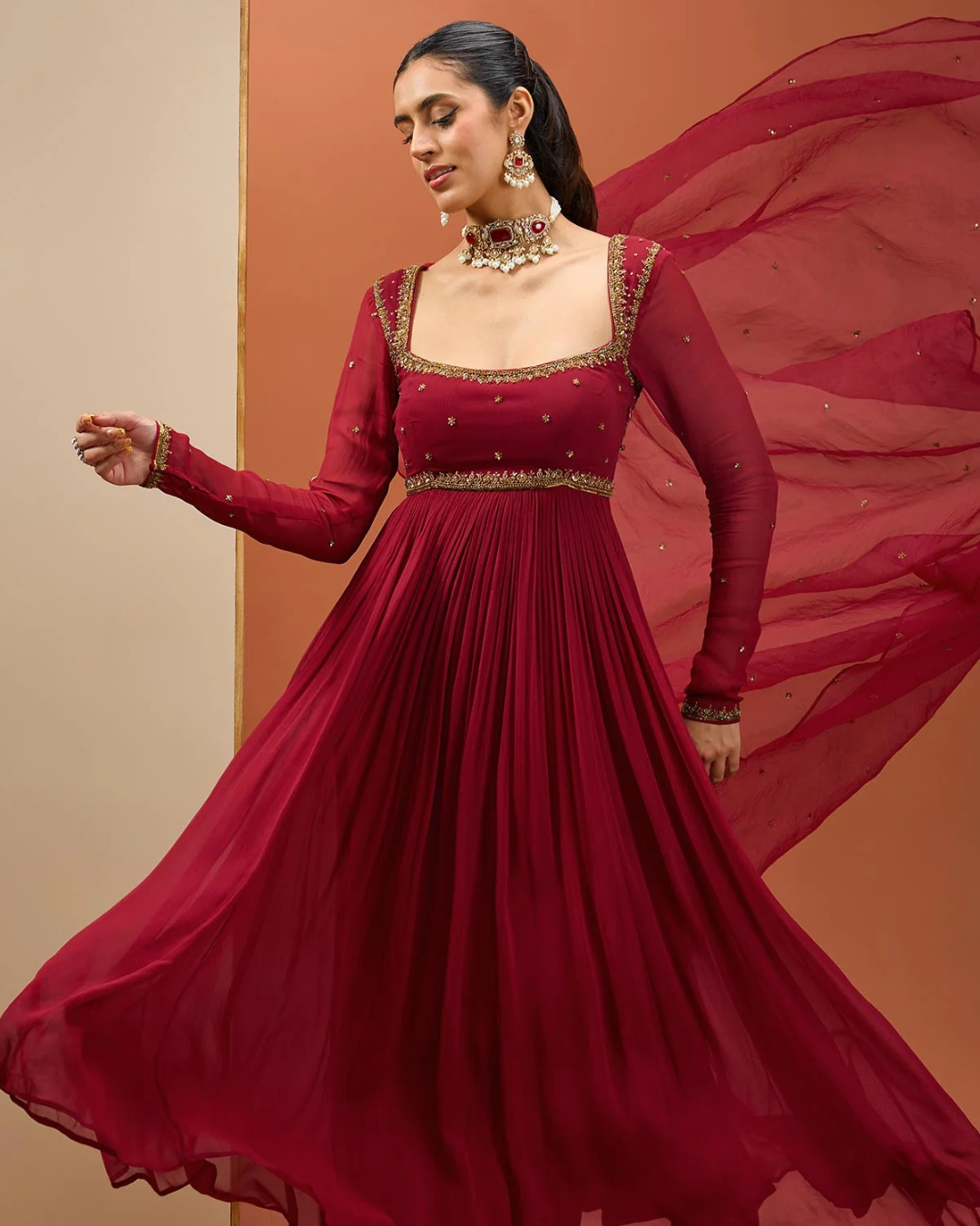 Esha Koul - Mehroon Anarkali Set From Noor