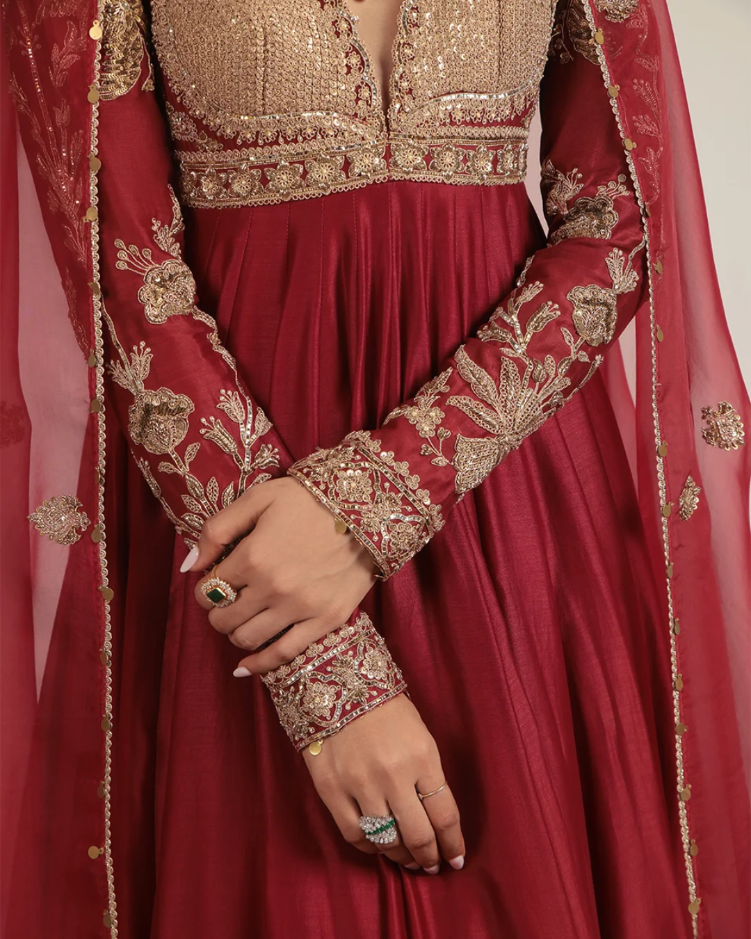 Niti Bothra - Zar-Rang Maroon Heavy Yoke Kalidar Set