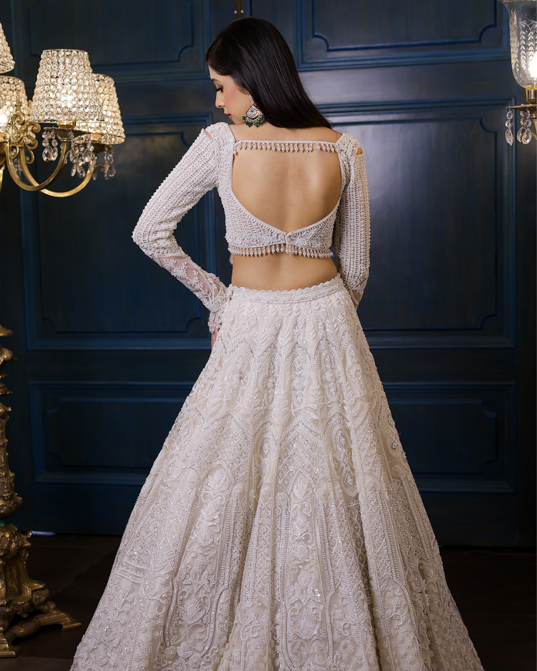 Isa by Dolly Wahal - Ivory Net Sequins Embroidered Lehenga Set