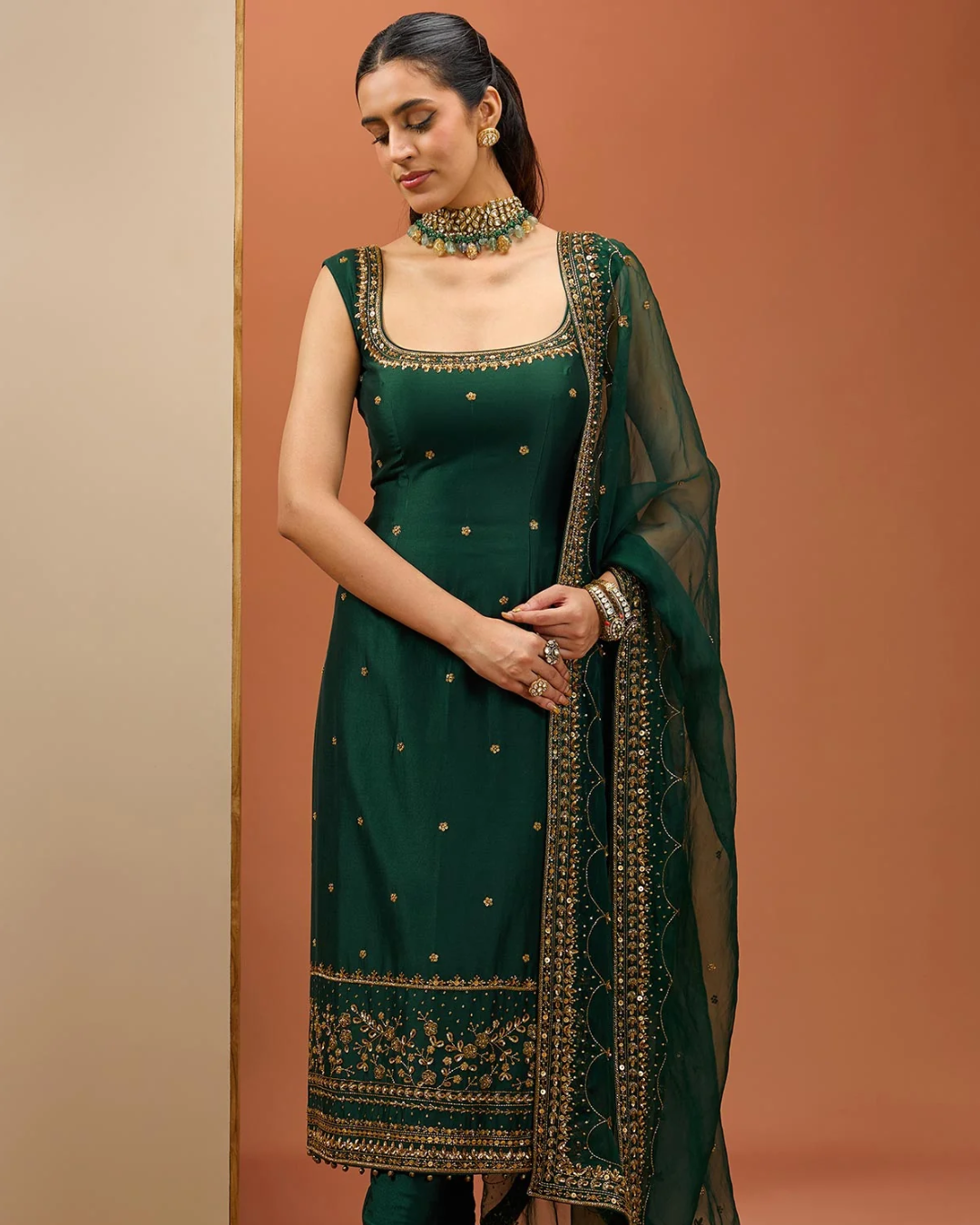Esha Koul - Emerald Green Long Kurta Set From Noor