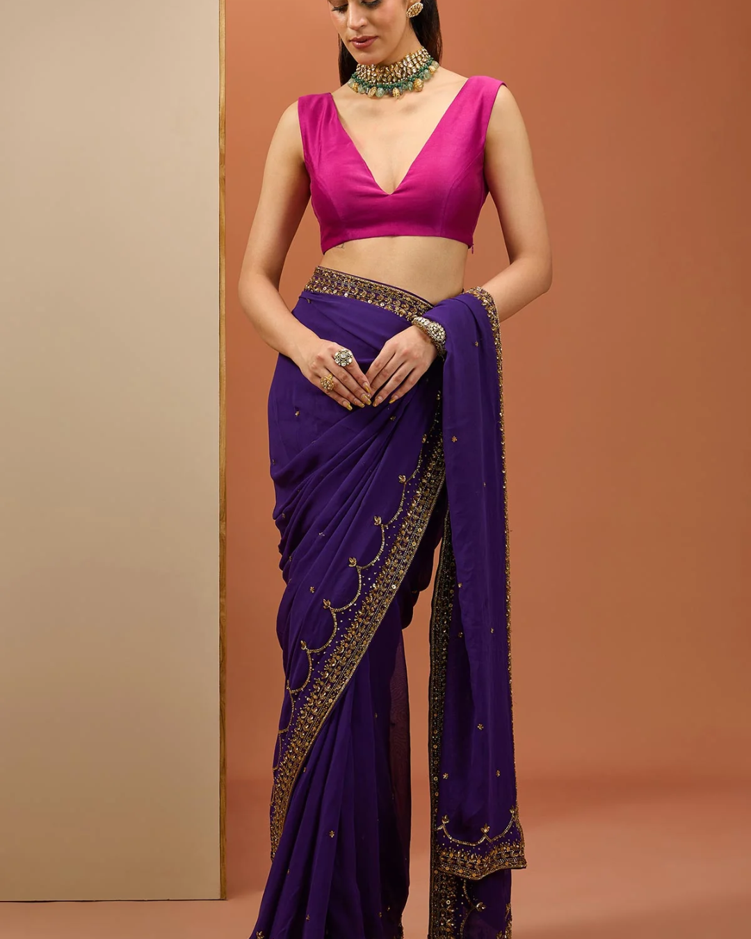 Esha Koul - Deep Purple Saree Set From Noor