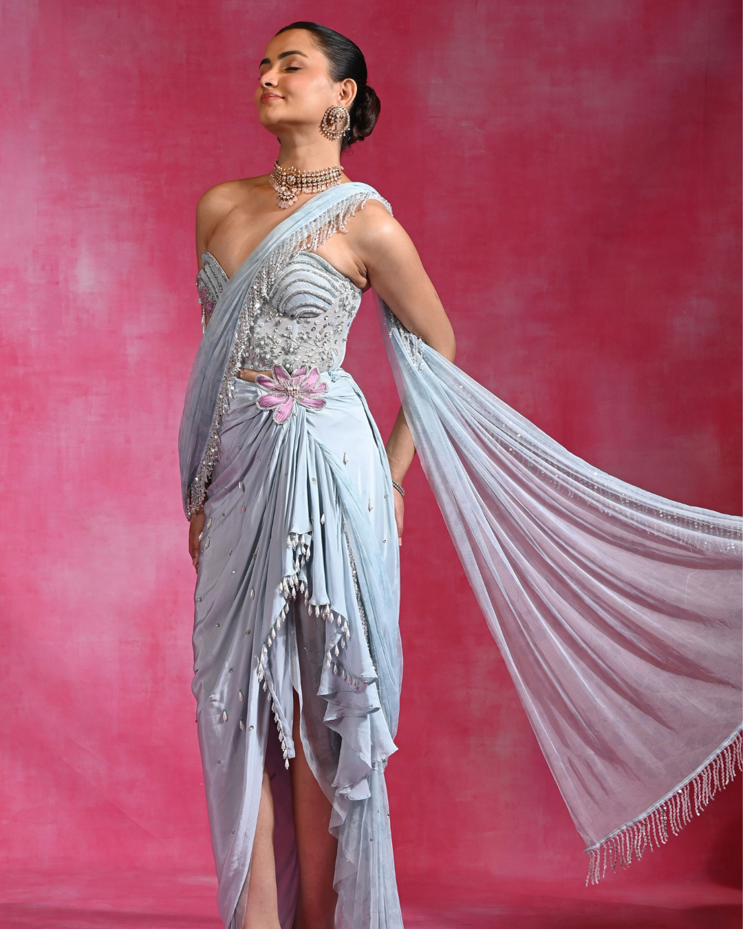 Rishi and Vibhuti - Ice Blue Crush Saree From Ek Main Aur Ek Tu