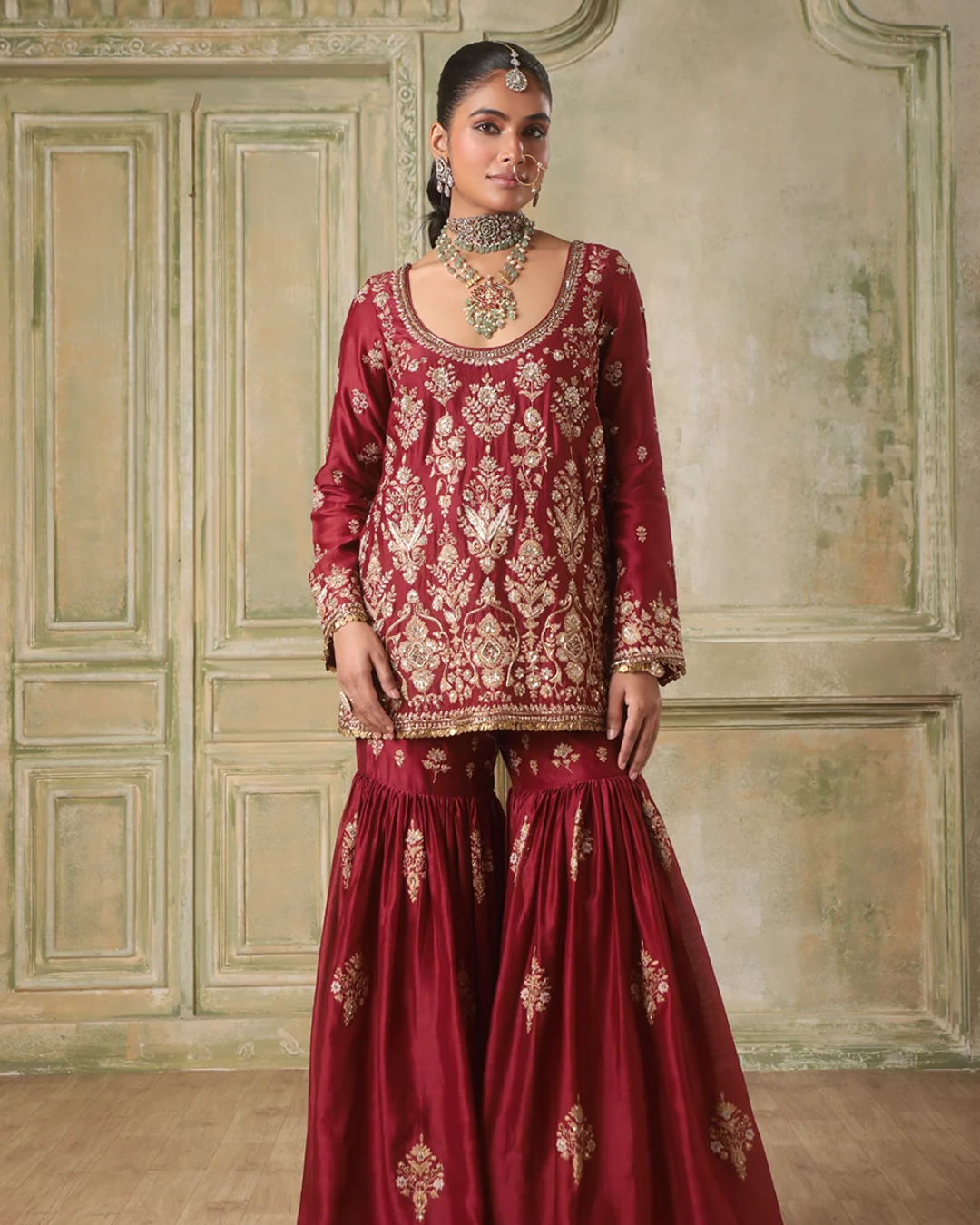 Niti Bothra - Zar-Rang Maroon Sharara Set