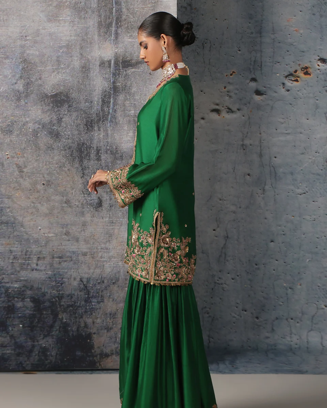 Niti Bothra - Zar-Rang Green Heavy Sharara Set