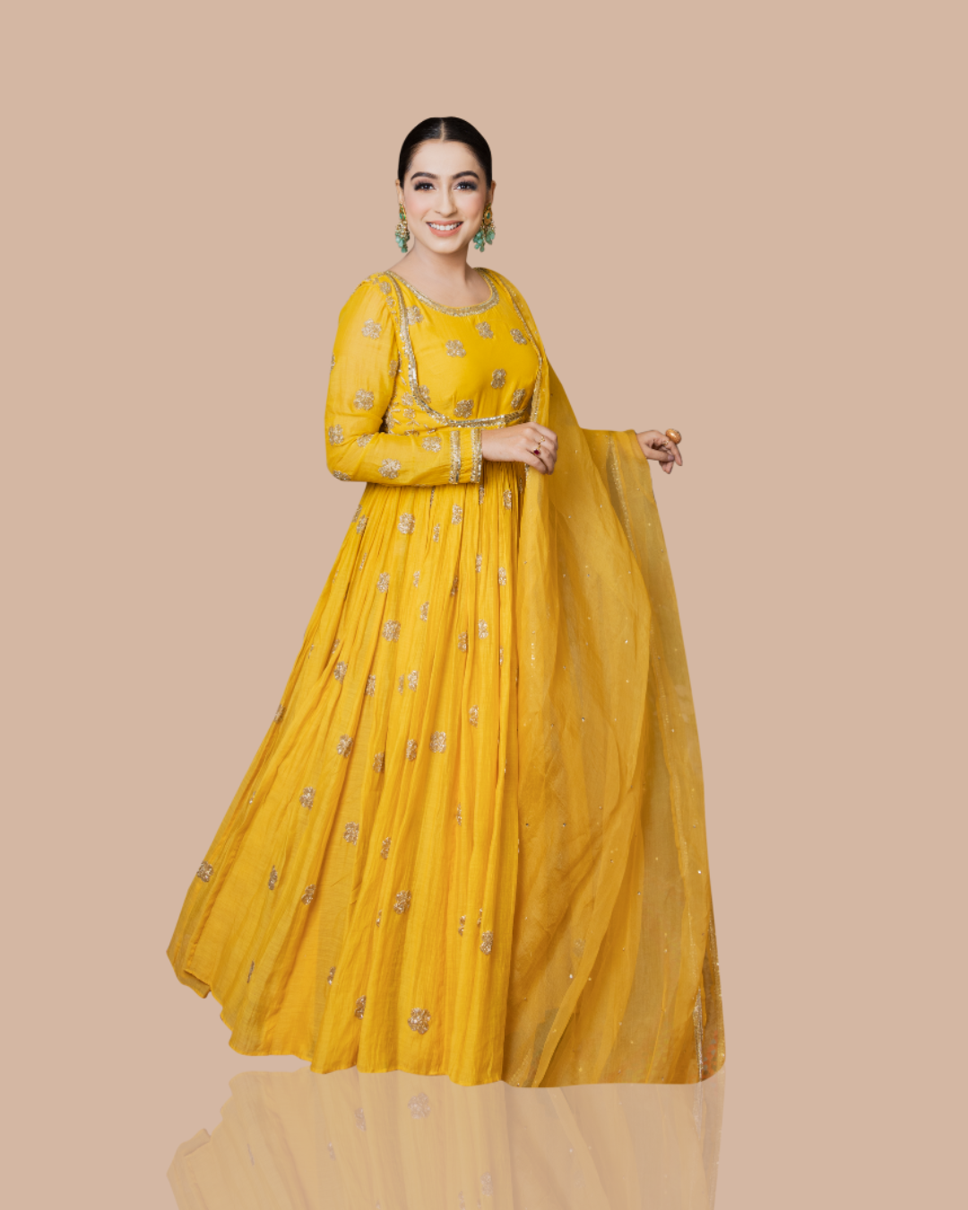 Sonali Bansal - Mustard yellow anarkali set with short jacket and dupatta From Wedding Capsule