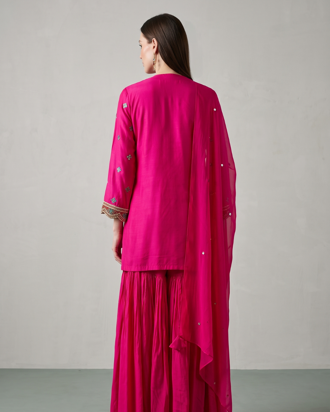 Basanti Kapde Aur Koffee - Rani-Pink Embroidered Sharara Set From Suits & Shararas