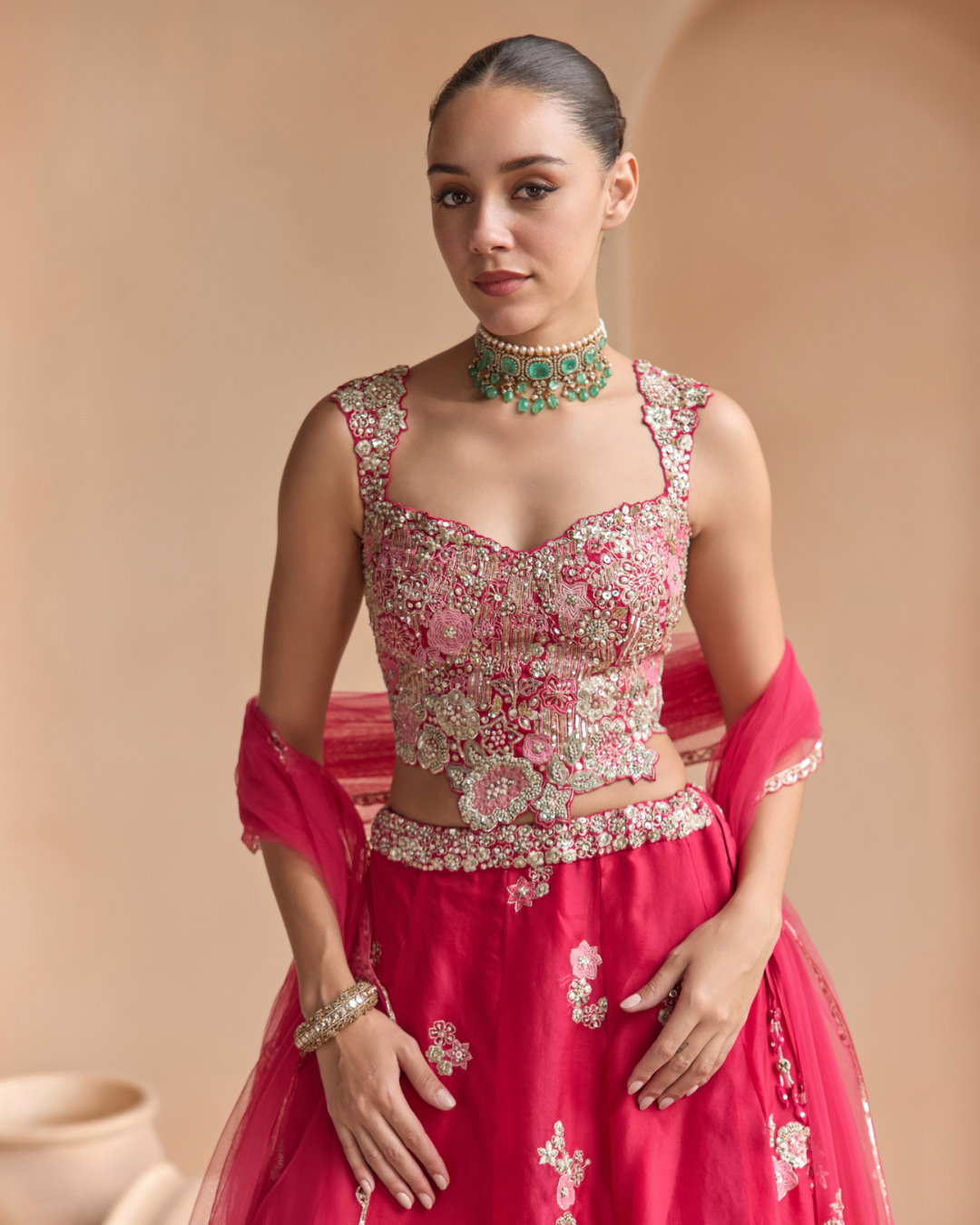 Osaa By Adarsh - Cut Ruby Embroidered Organza Lehenga Set From Off The Record