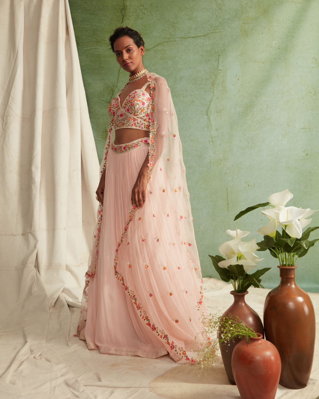 Priyanka Jain - Pink Skirt/Crop Top With Organza Dupatta From Love Of Tomorrow