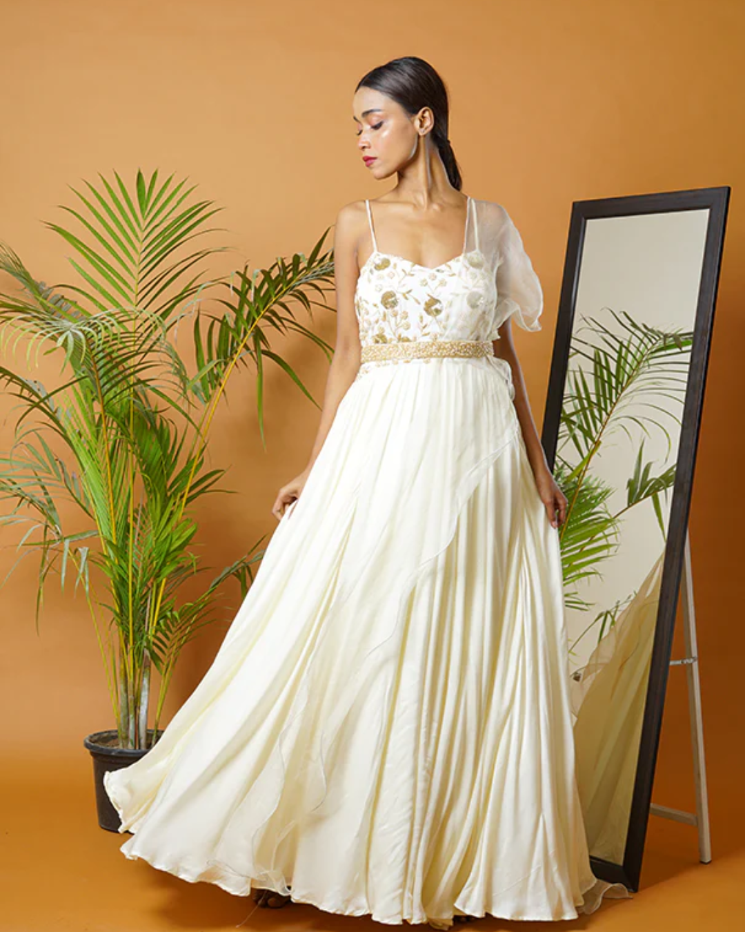Sonali Bansal - Off white anarkali with waistbelt and ruffle dupatta From Fiza