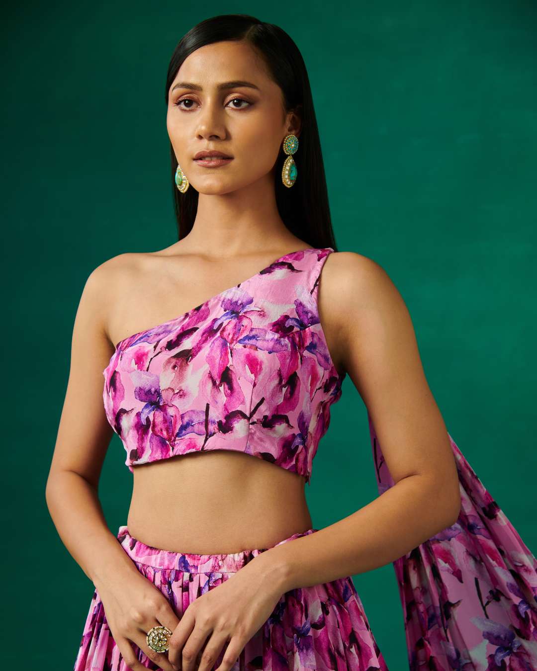 Sonali Bansal - Mauve floral print lehenga set with dupatta attached on shoulder From Bageecha