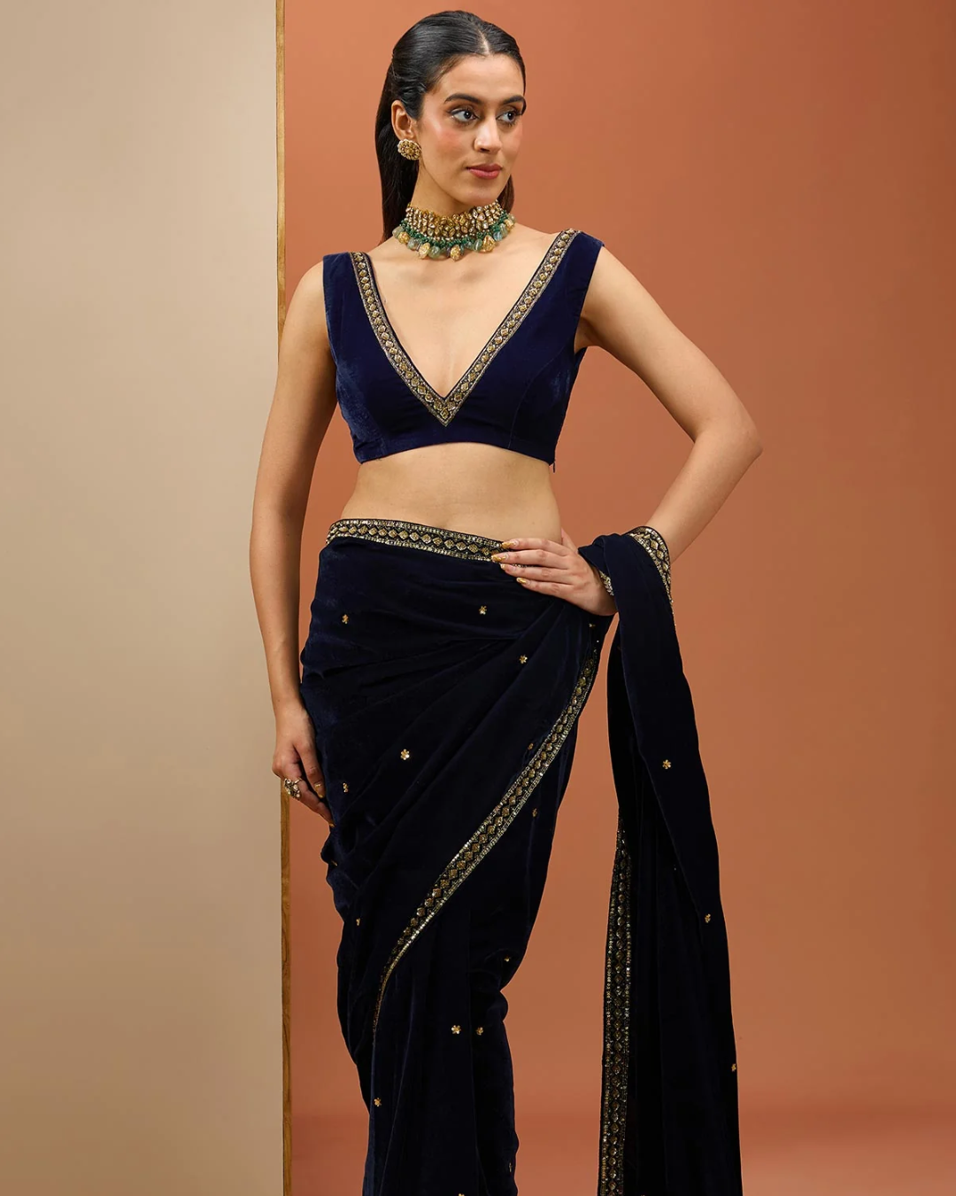 Esha Koul - Blue Velvet Saree Set From Noor