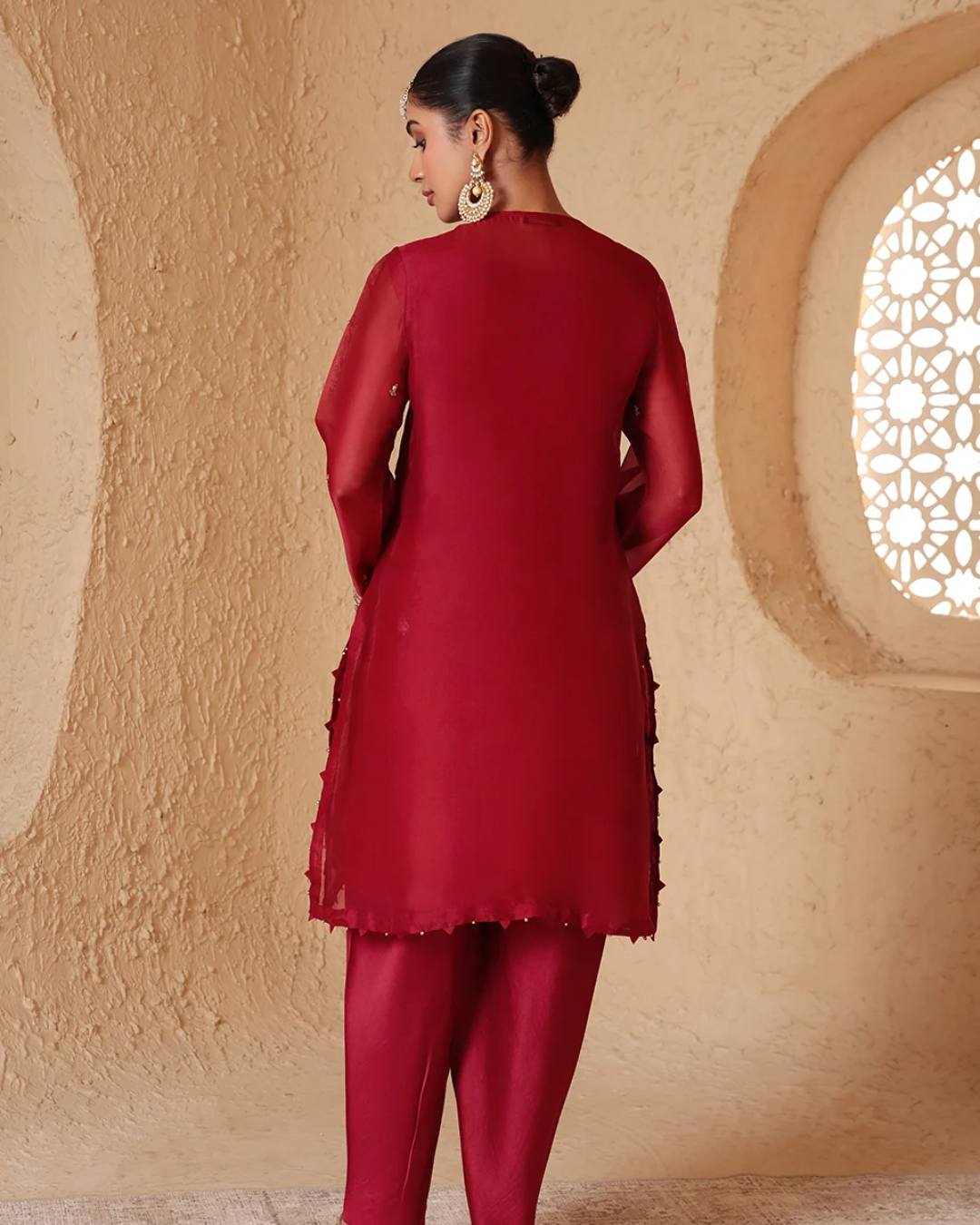 Niti Bothra - Zar-Rang Maroon Short Kurta Set