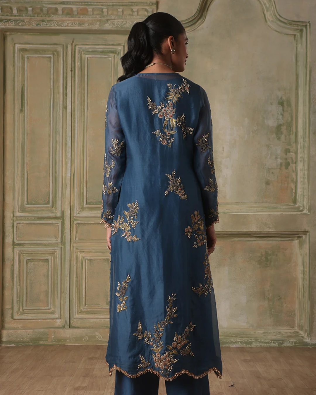 Niti Bothra - Zar-Rang Blue Multicolor Jaal Kurta Set