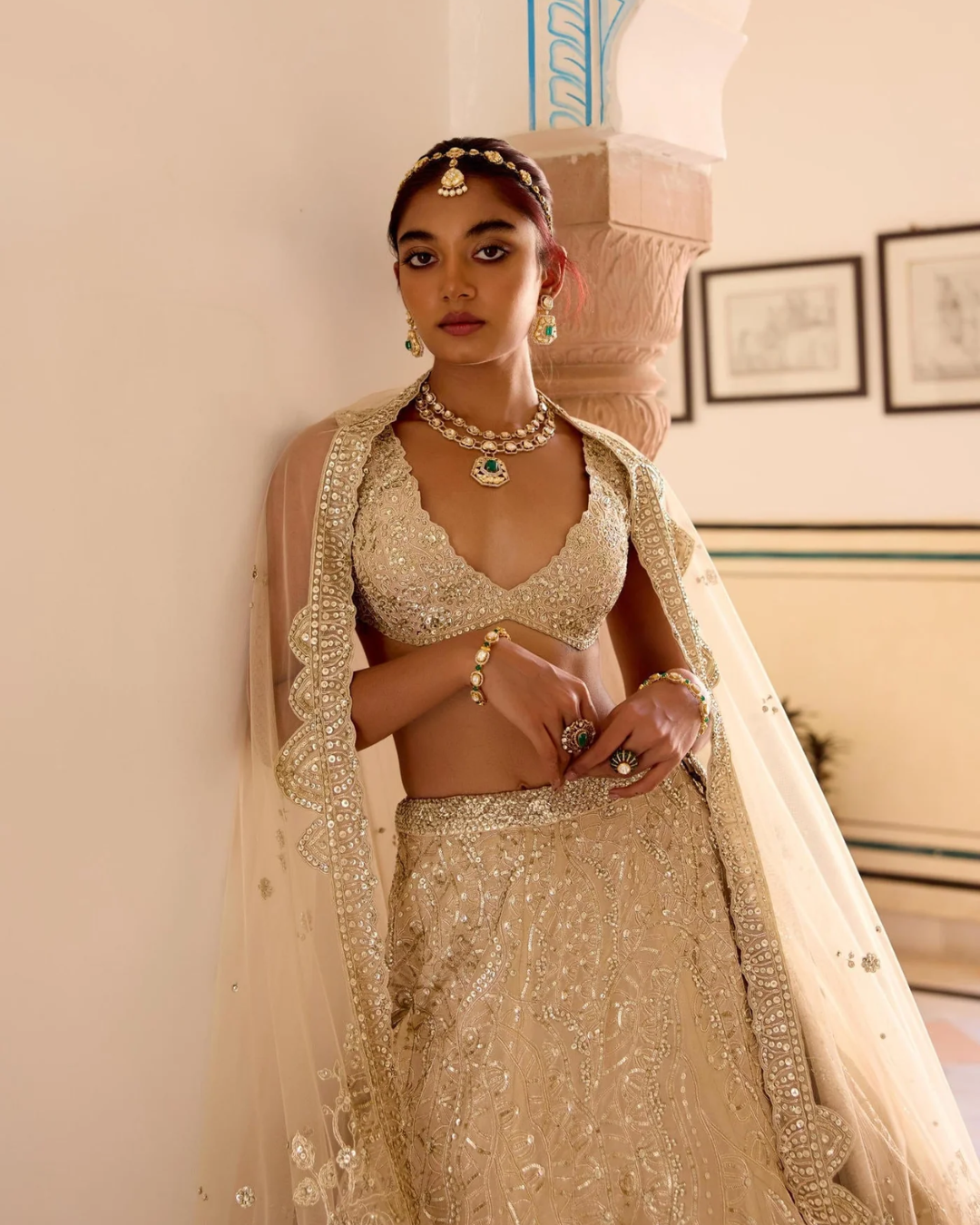 Osaa By Adarsh - Frost Champagne Jaal Embroidered Lehenga Set From SAFAR