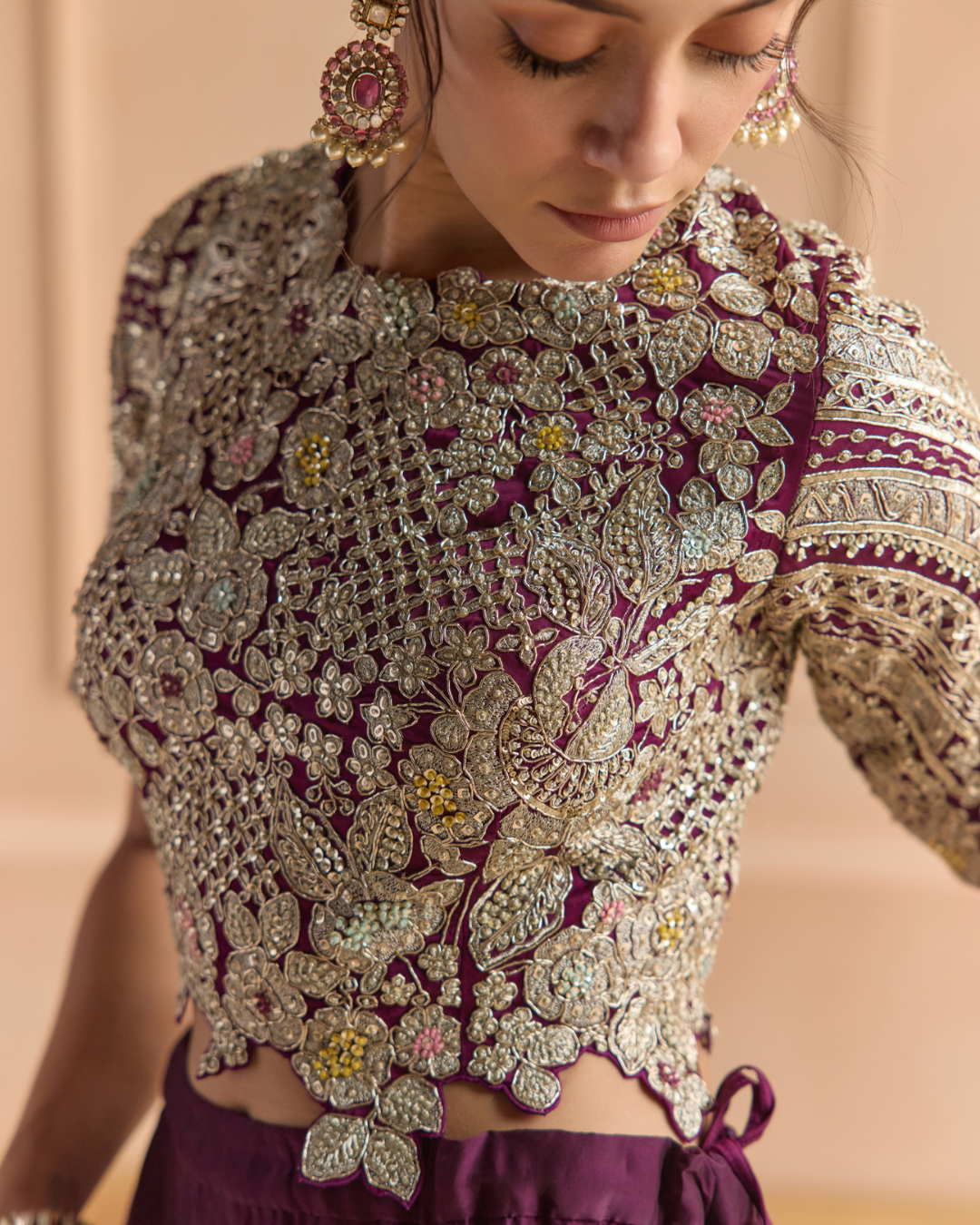 Osaa By Adarsh - Aubergine Embroidered Top & Skirt Set From Off The Record