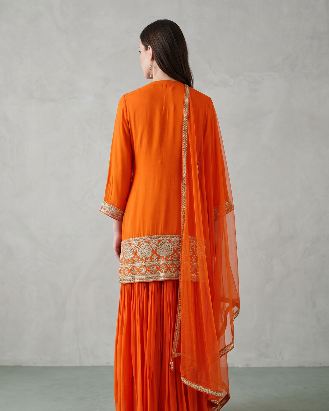 Basanti Kapde Aur Koffee - Tangerine Embroidered Sharara Set From Suits & Shararas