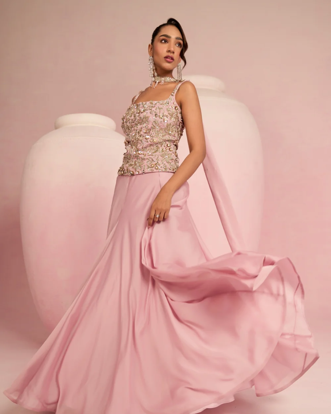 Prevasu - Soft Pink Corset Top & Skirt Set From Solene
