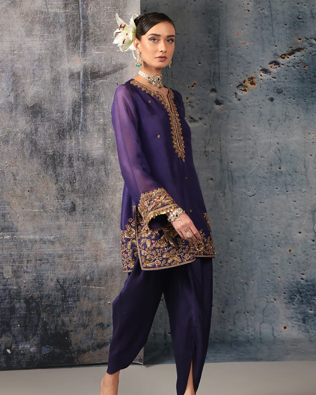 Niti Bothra - Zar-Rang Purple Heavy Short Kurta Set