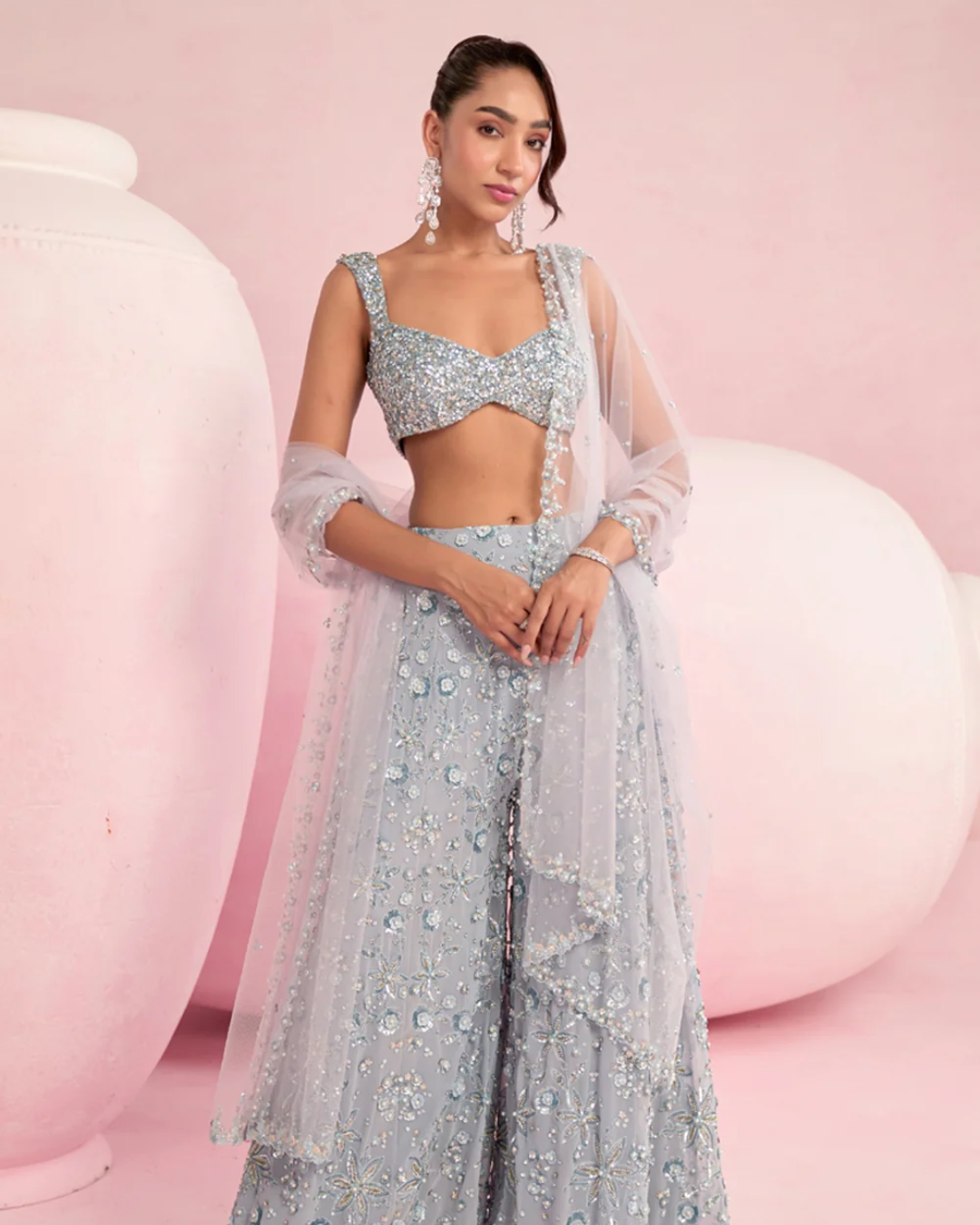 Prevasu - Blue Sharara Set From Solene