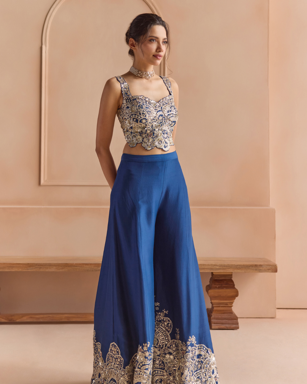 Osaa By Adarsh - French Navy Embroidered Top & Garara Set From Off The Record