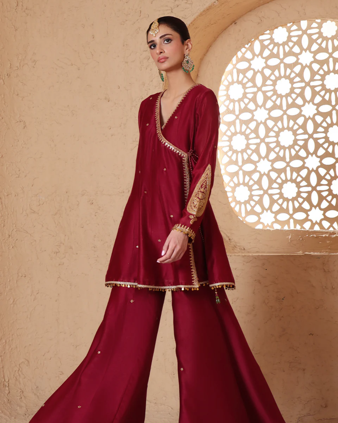 Niti Bothra - Mehrang Maroon Angrakha Sharara Set