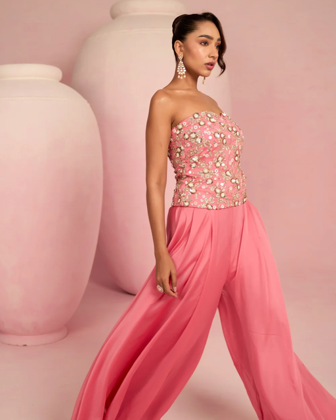 Prevasu - Pop Pink Corset Top & Skirt Set From Solene